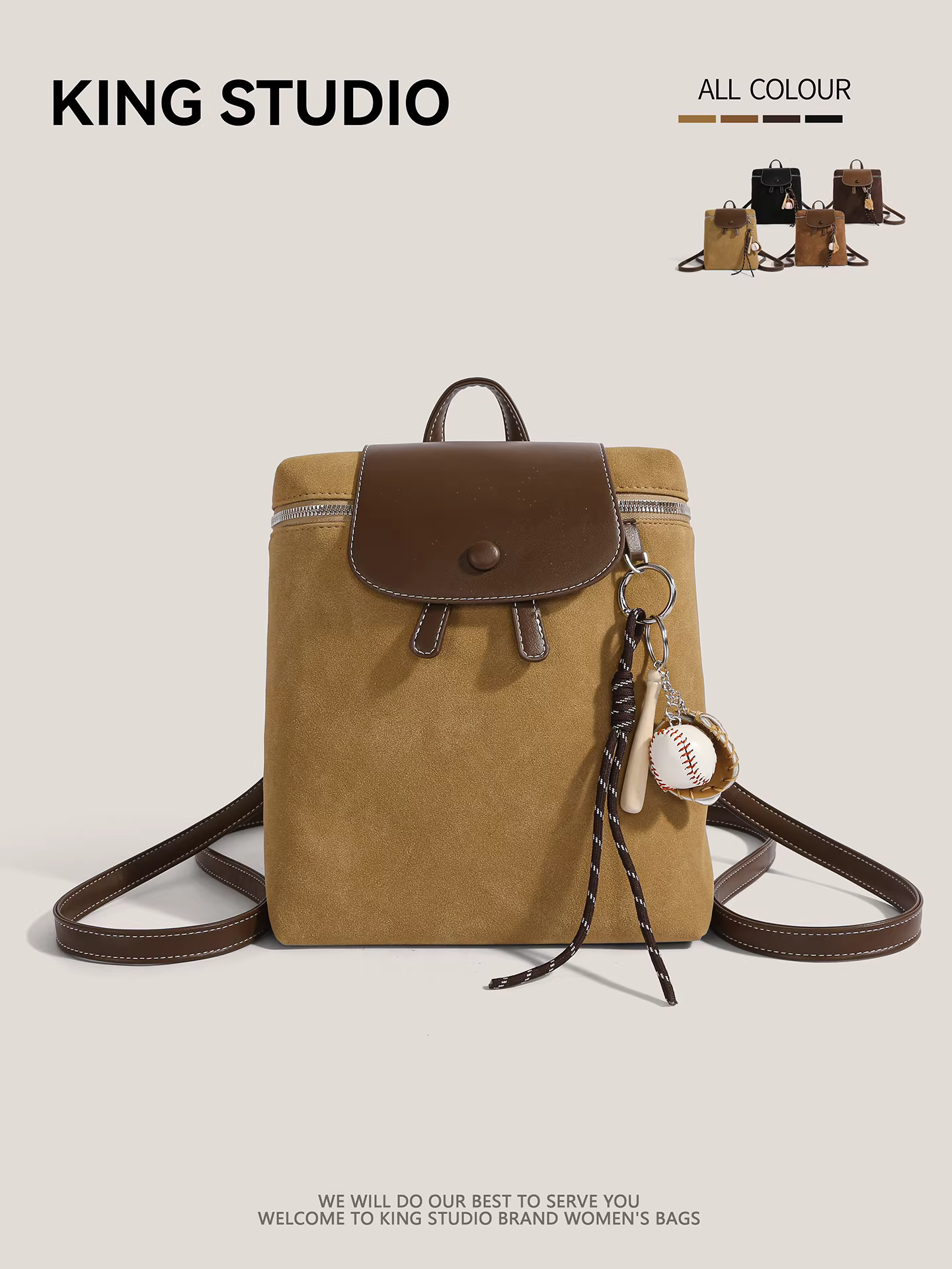 Ba lô retro nữ 2025 thời trang mới phong cách preppy chất liệu da lộn, dung tích lớn, túi du lịch