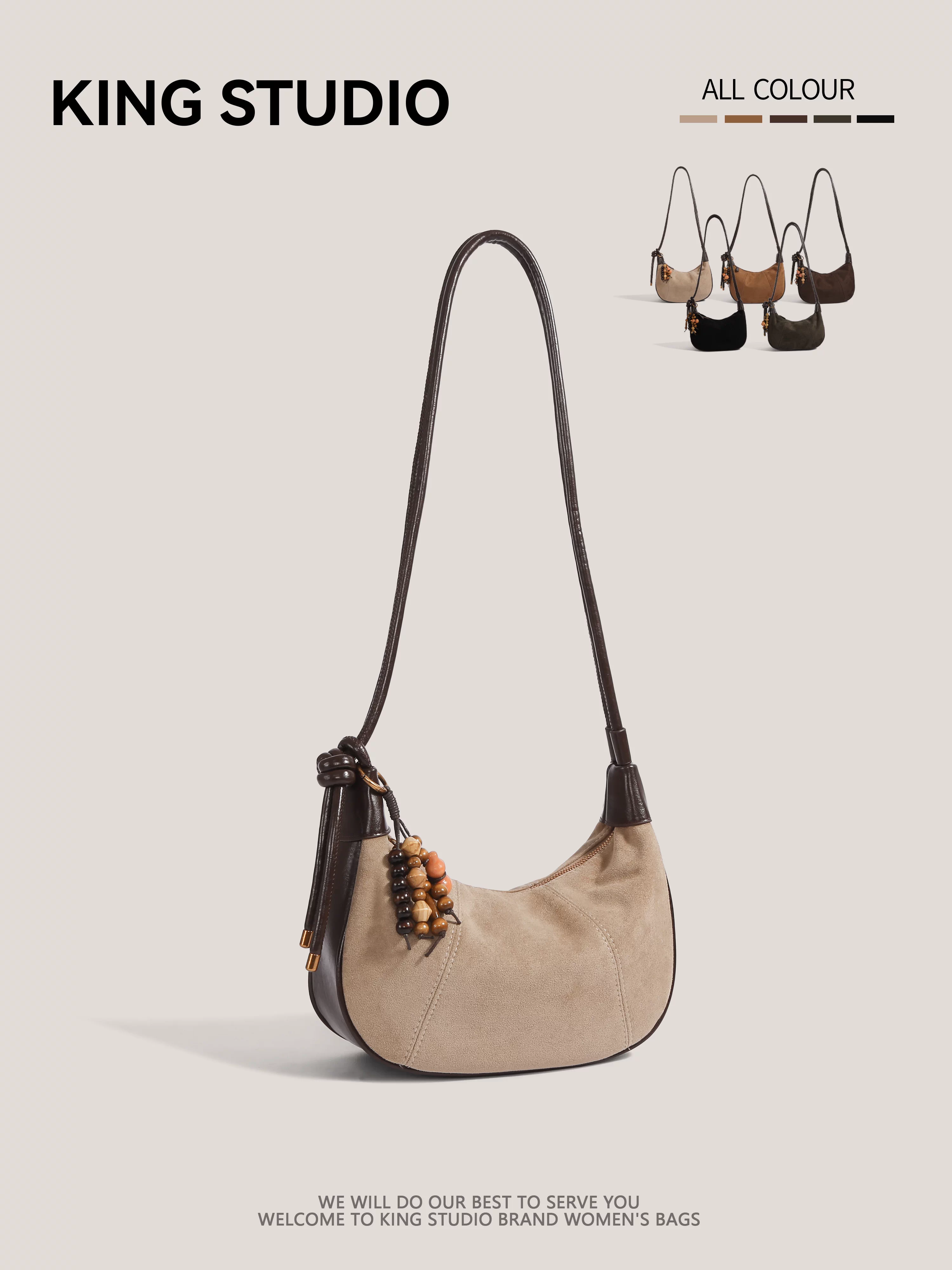 Túi xách da lộn vintage dành cho nữ, mẫu mới thu đông 2025, đa năng, đeo vai, đeo chéo, siêu hot, kiểu dáng túi kẹp nách.