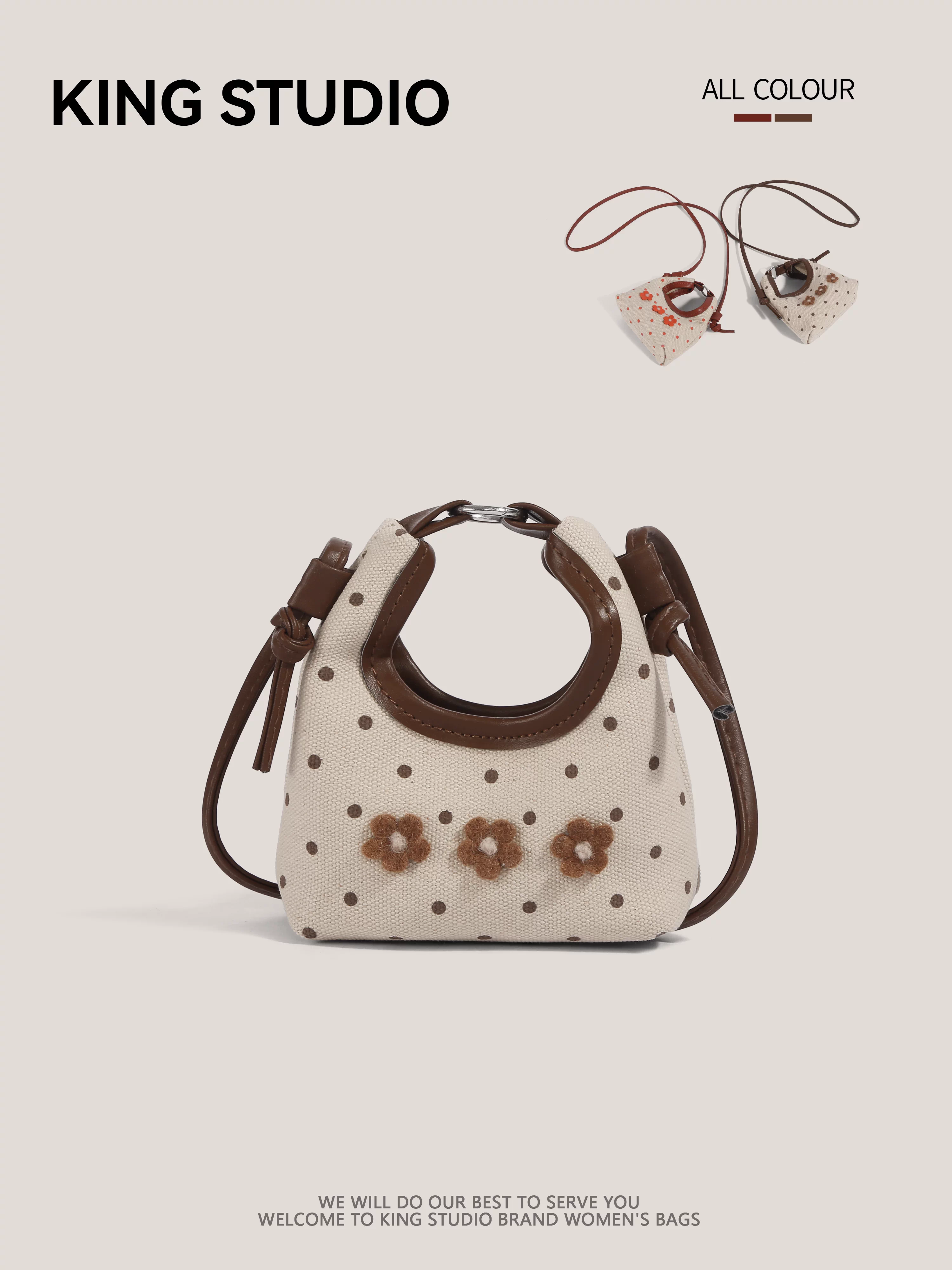 Túi bánh bao chấm bi phong cách retro dành cho nữ 2026, túi mini đựng son môi và tai nghe dễ thương, đa năng, đeo vai, đeo chéo