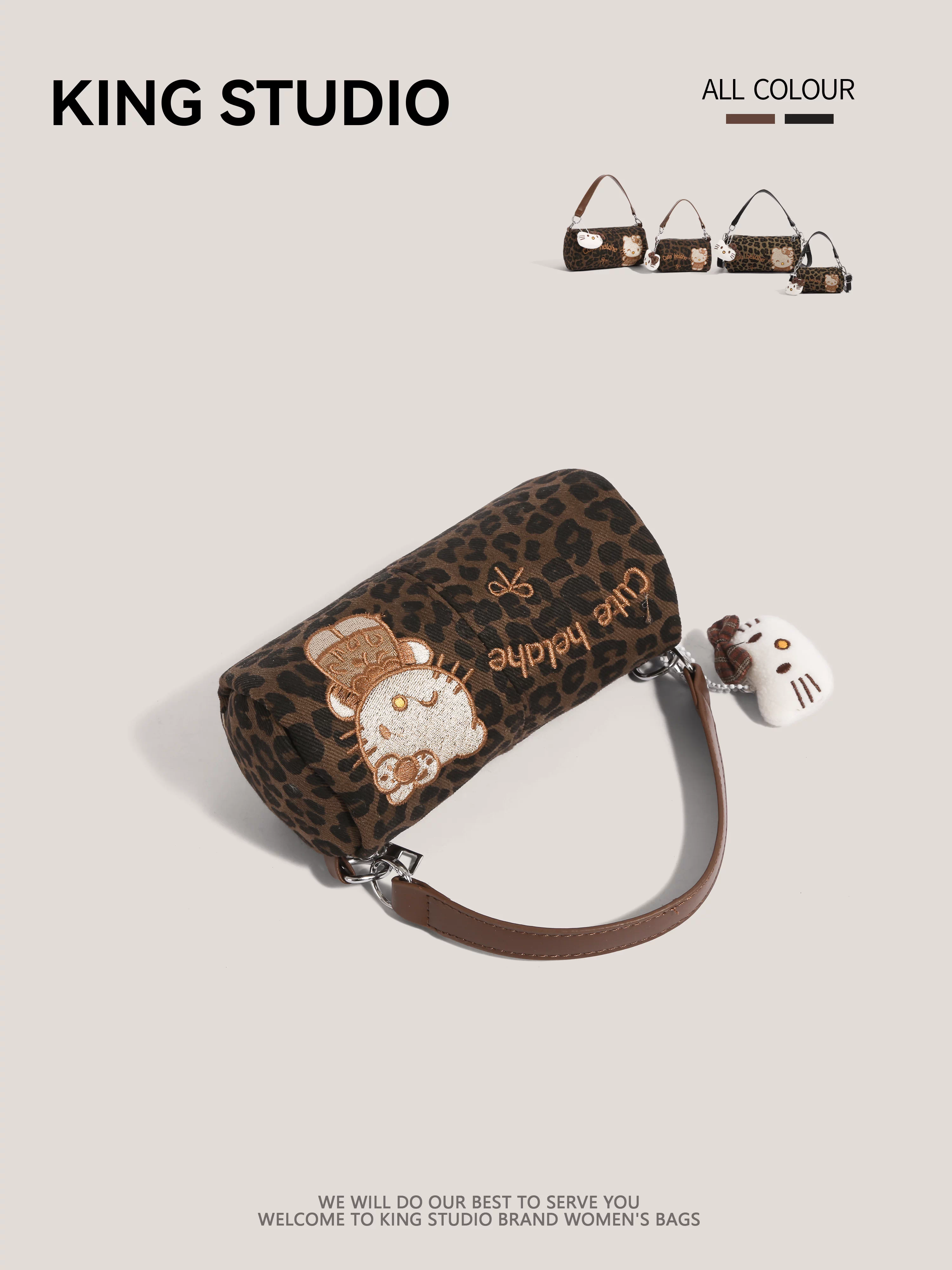 Túi Hello Kitty dễ thương dành cho nữ 2025, kiểu retro độc đáo, họa tiết da báo, đeo vai, đeo chéo, mini, đựng điện thoại