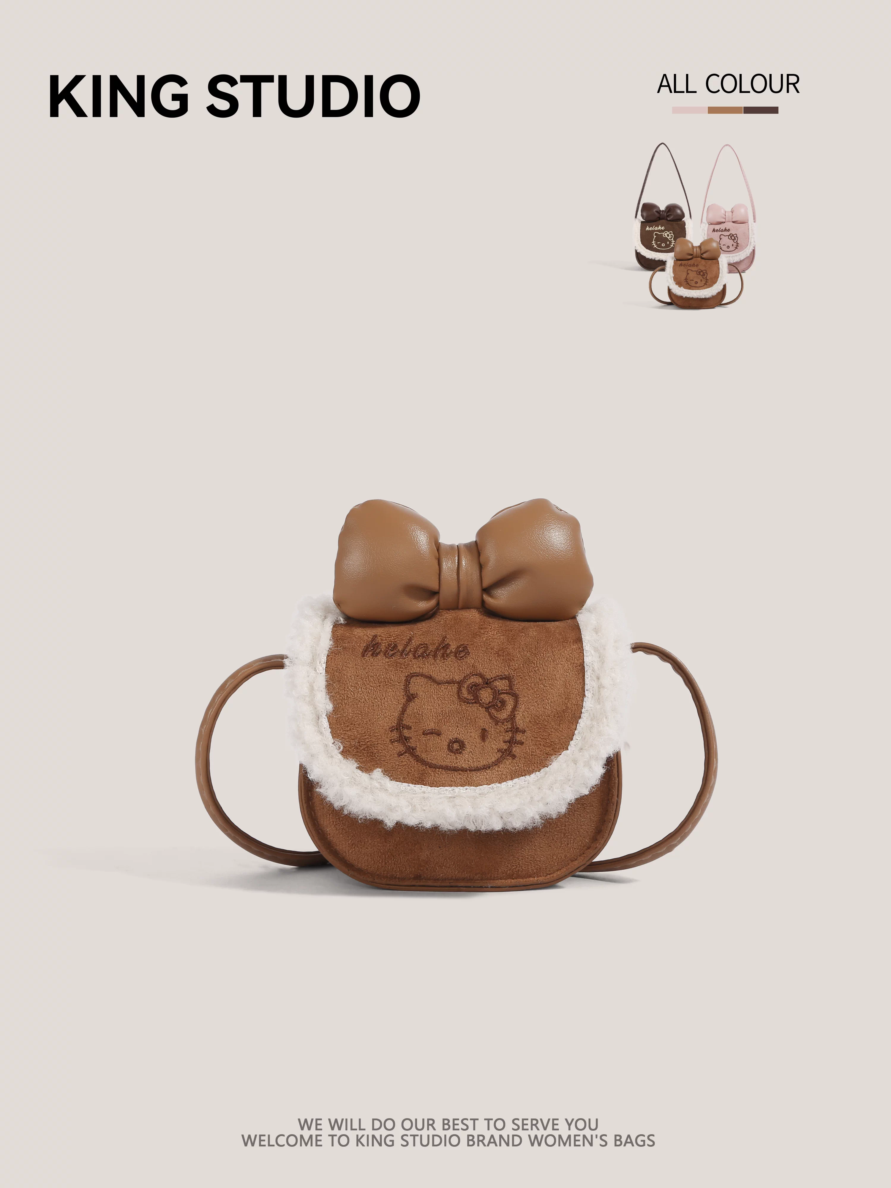 Túi mini Hello Kitty dễ thương dành cho nữ, mẫu mới 2026, túi lông thú Hello Kitty hoạt hình thời thượng, đeo chéo một bên vai