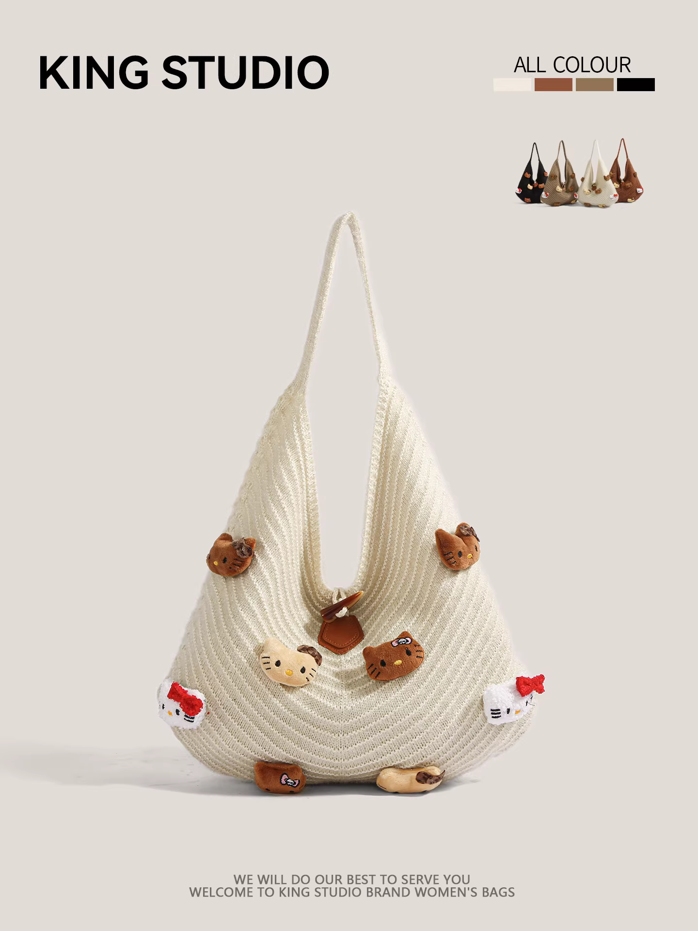 Túi vải cotton Hello Kitty dễ thương dành cho nữ, mẫu mới 2025, thời thượng, dung tích lớn, đeo vai, túi đi biển thoải mái