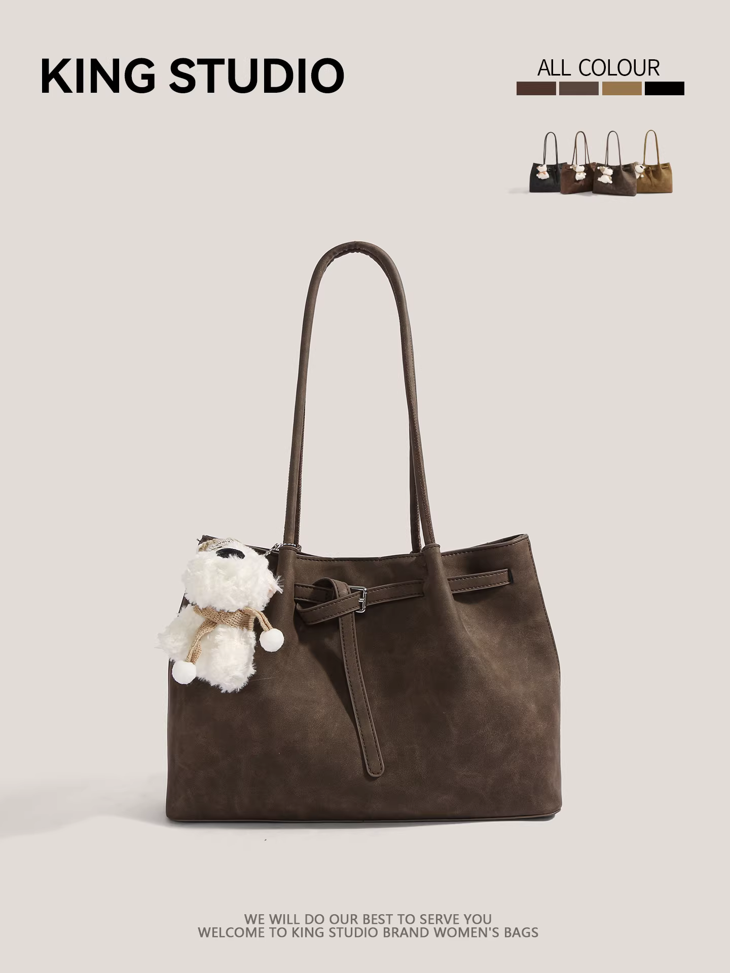 Túi tote da lộn retro dành cho nữ, mẫu mới 2025, túi đeo nách thời trang, đa năng, dung tích lớn, túi đeo vai