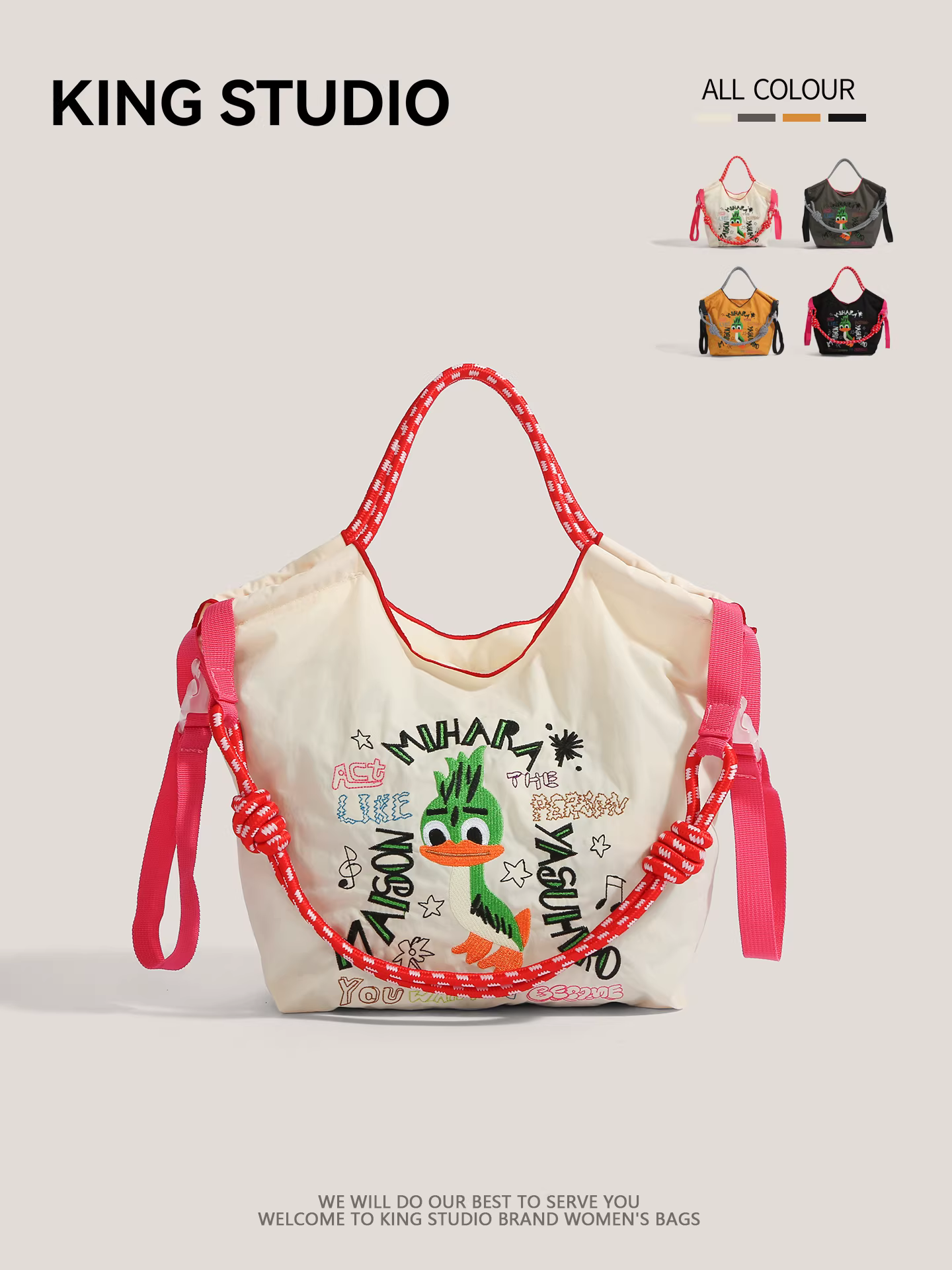 Túi vải nylon thêu họa tiết chuỗi bi Nhật Bản, thân thiện với môi trường, dùng làm túi tote, túi mua sắm, túi đi làm, đi lại.