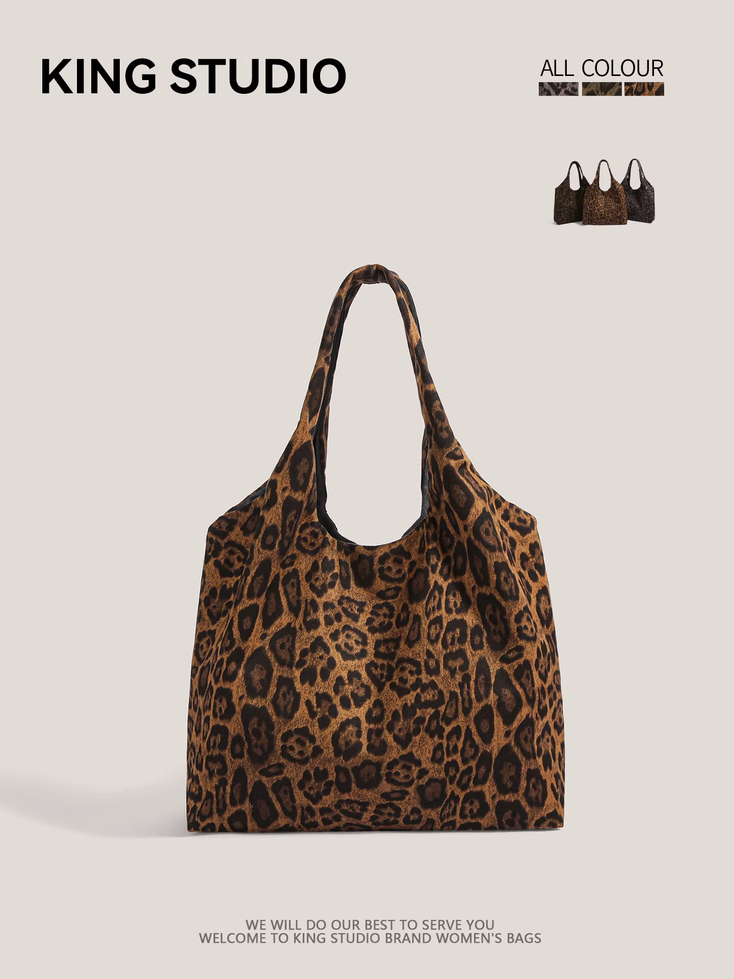 Túi vải in họa tiết báo đốm dành cho nữ, mẫu mới thu đông 2025, phong cách giản dị, túi đeo vai, dung tích lớn, túi tote đi làm