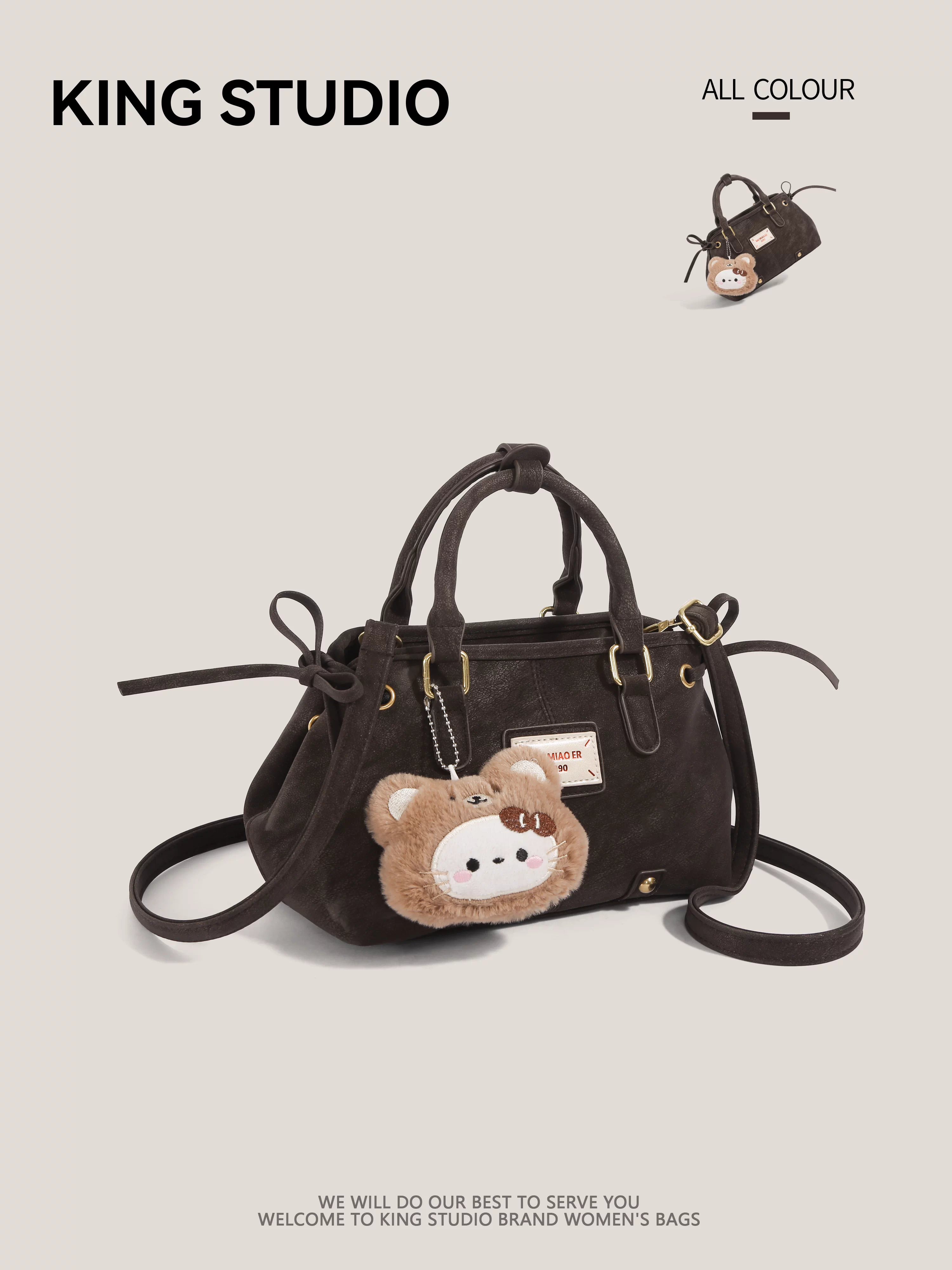 Túi bowling retro Maillard dành cho nữ 2026, mẫu mới thời thượng, túi gối đa năng, đeo vai, đeo chéo