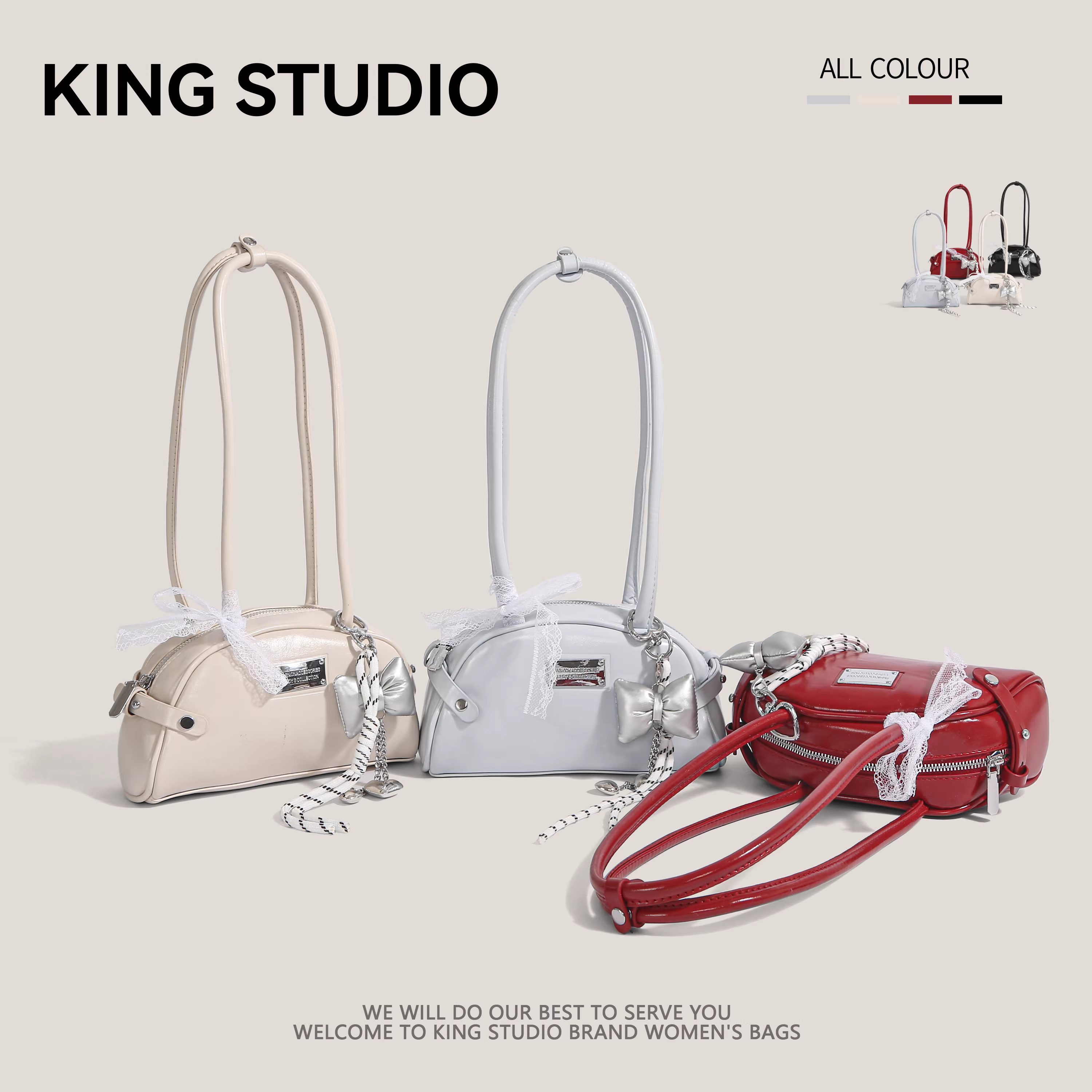 Túi đeo nách Hàn Quốc dành cho nữ, mẫu mới xuân hè 2025, kiểu bowling đơn giản, đa năng, đeo vai