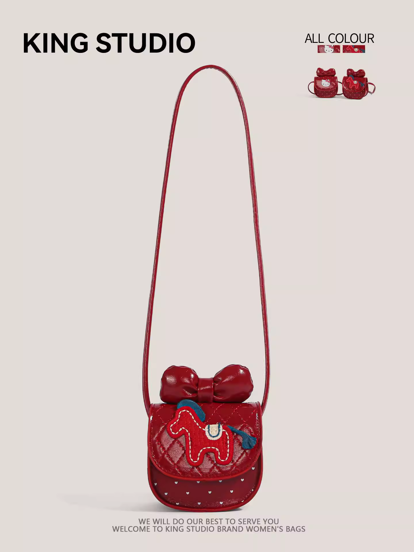 Túi đeo chéo dễ thương kiểu mới 2026 dành cho bé gái, họa tiết nơ và ngựa hoạt hình, phong bì đỏ mừng năm mới, túi đựng tiền may mắn cho bé gái.