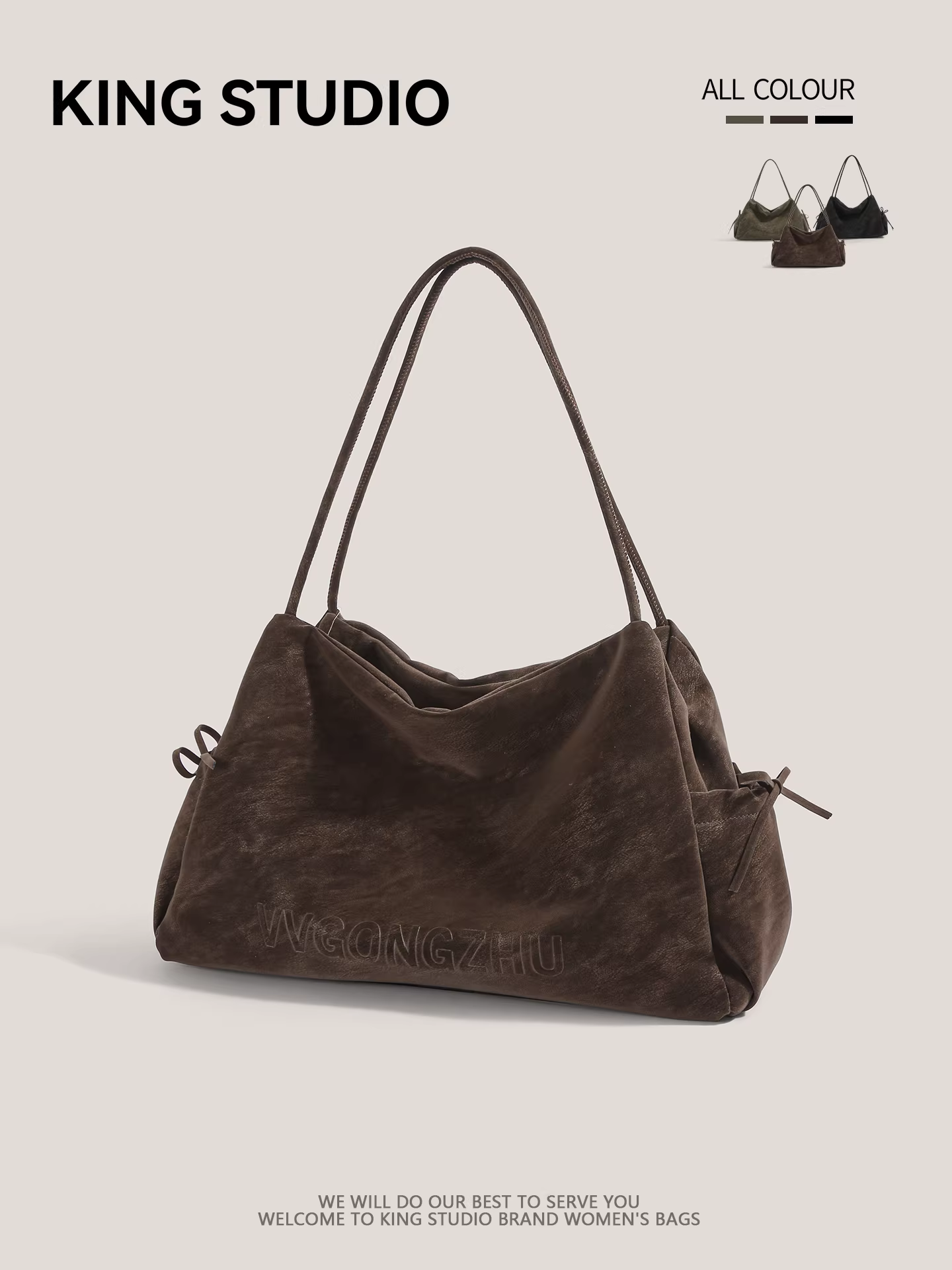 Túi xách da lộn phong cách Maillard dành cho nữ 2026, kiểu retro cao cấp, dung tích lớn, túi đeo vai đi làm