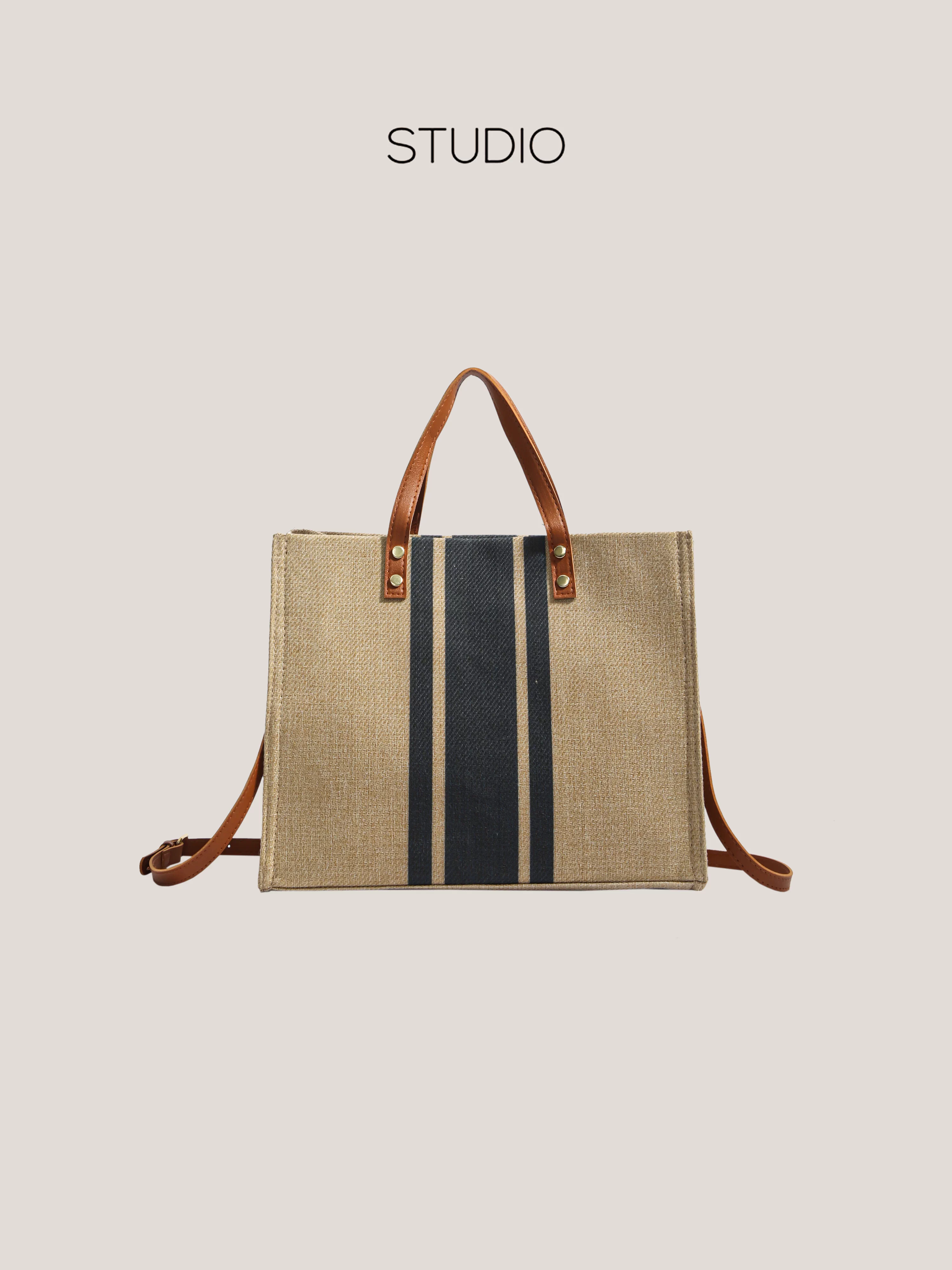 Túi vải canvas dung tích lớn DrinKing, túi xách kiểu Hàn Quốc, túi đeo vai sọc đơn giản dành cho người đi làm.