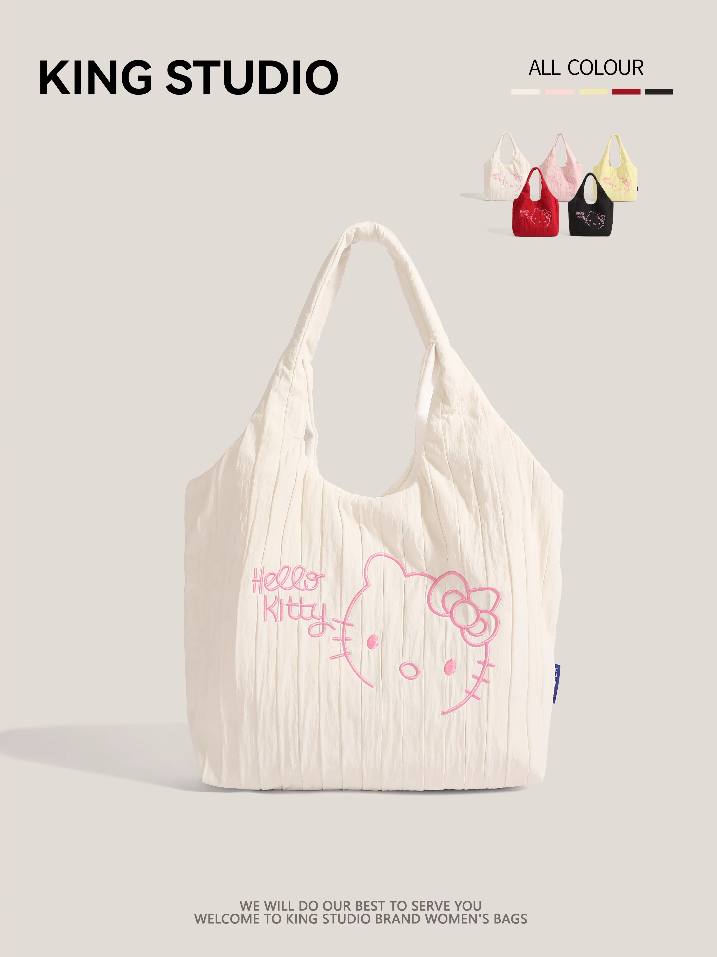 Túi xách Hello Kitty xếp ly dễ thương dành cho nữ, mẫu mới 2025, thời trang, túi đeo vai, túi tote dung tích lớn