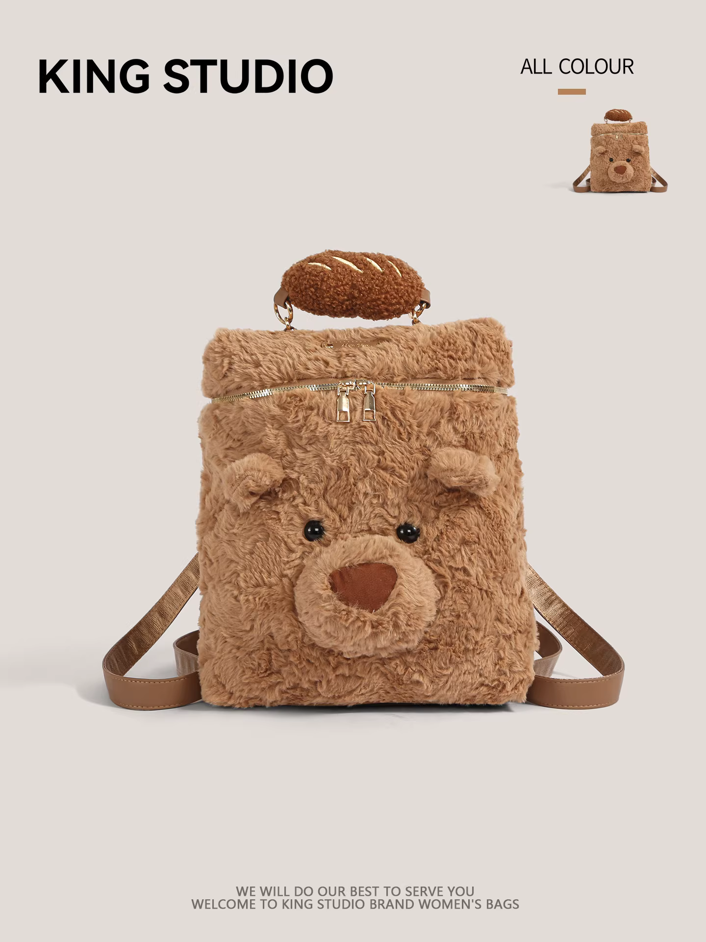 Ba lô hình đầu gấu dễ thương dành cho nữ, mẫu mới thu đông 2025, thời trang xu hướng, túi lông thú hoạt hình, ba lô cỡ lớn, phong cách thường ngày