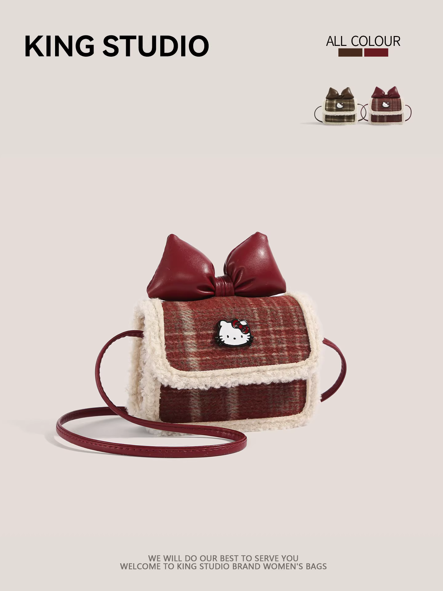 Túi Hello Kitty dễ thương dành cho nữ, mẫu mới 2026, thời trang hoạt hình Hello Kitty, túi đeo chéo mini retro, túi vuông nhỏ