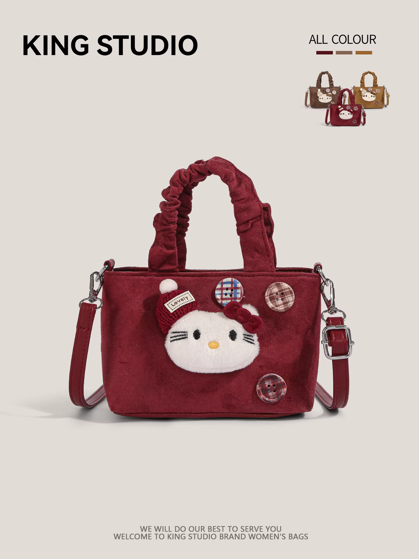 Túi xách tay mèo KT dễ thương màu đỏ dành cho nữ 2026, mẫu hoạt hình Hello Kitty mới lạ, phong cách retro đa năng, đeo vai, đeo chéo