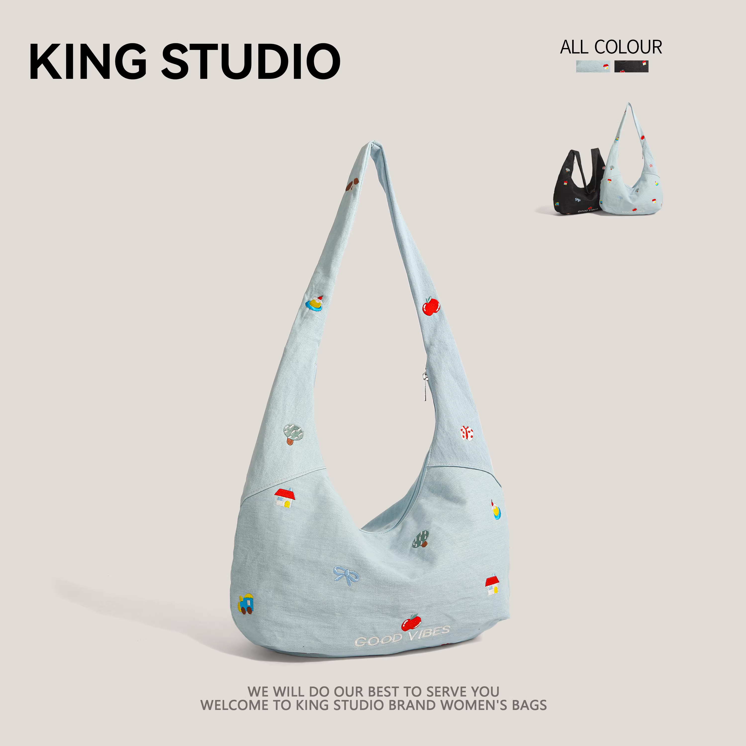 Túi denim dung tích lớn dành cho nữ, mẫu mới 2025, phong cách độc đáo, đeo chéo vai, chất liệu canvas, thích hợp đi học, đi làm, túi tote nghệ thuật.