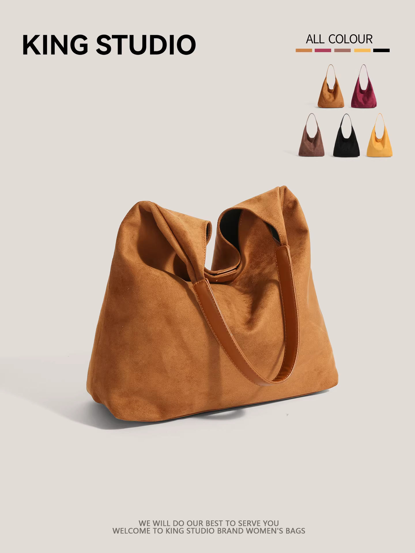 Túi đeo nách da lộn nữ 2025 kiểu dáng mới thời thượng retro, túi tote học sinh, dung tích lớn, đa năng, đeo vai