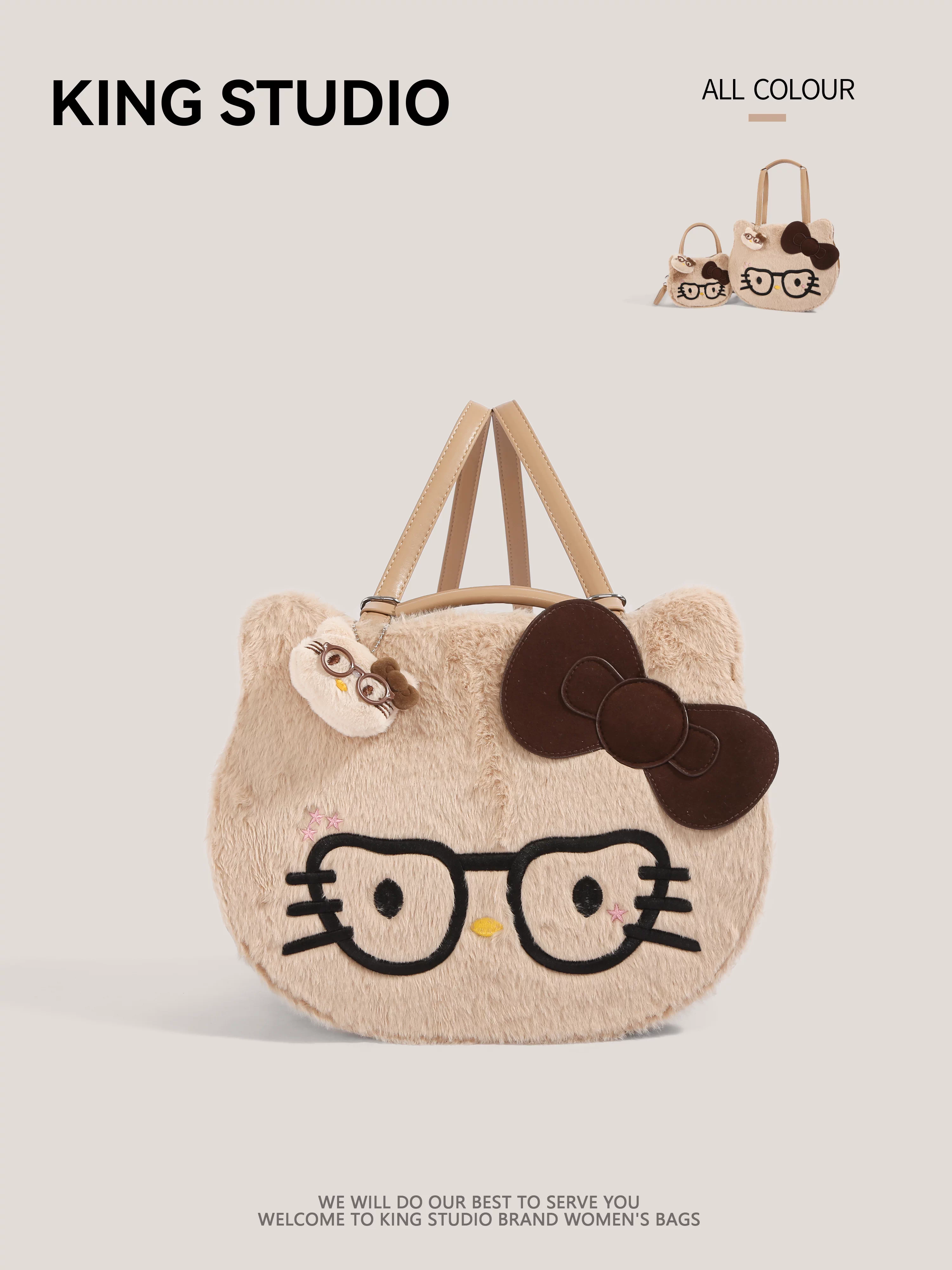 Túi tote lông thú Hello Kitty dễ thương dành cho nữ, mẫu mới 2026, thời trang, hoạt hình, quà sinh nhật, túi đeo vai