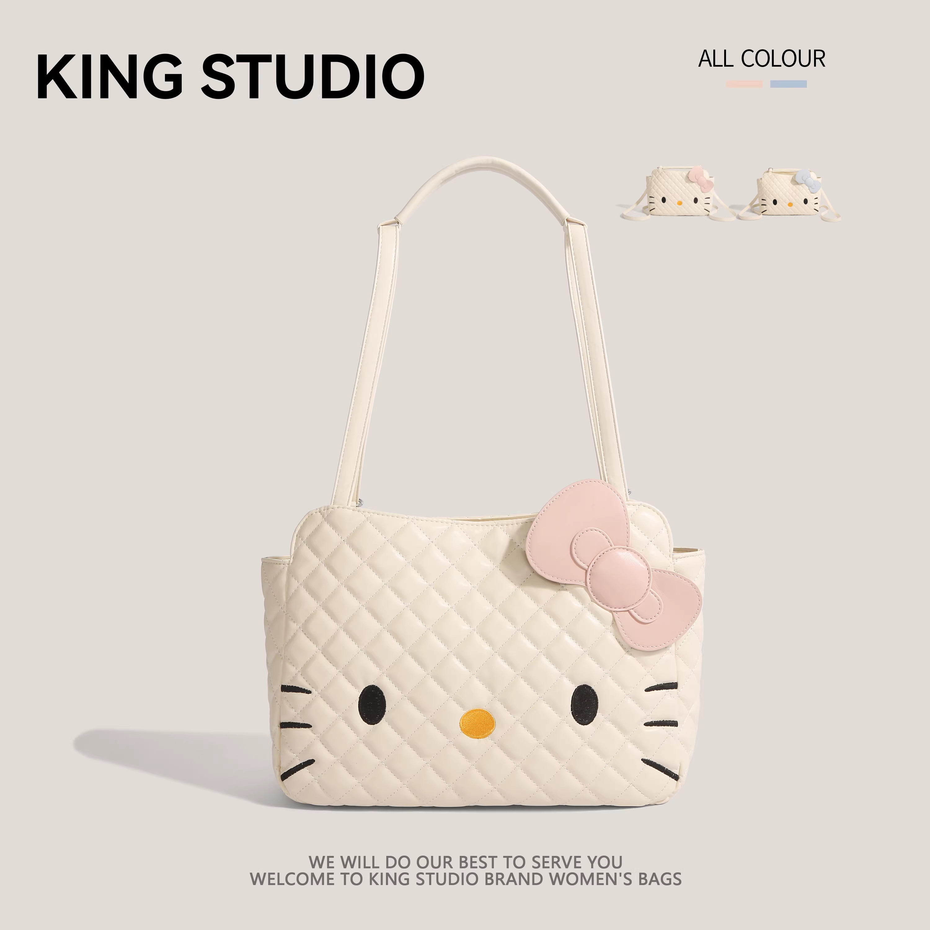 Ba lô Hello Kitty dễ thương dành cho nữ, mẫu mới 2025, túi tote hoạt hình thời trang, dung tích lớn, ba lô may chần bông