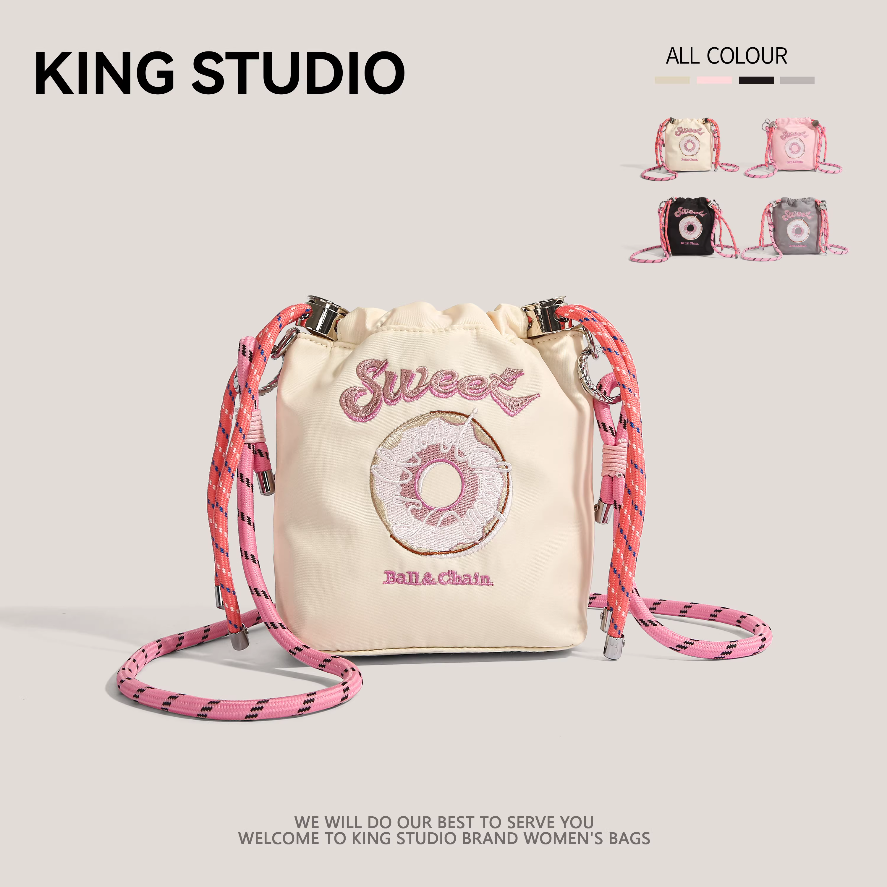 Túi mua sắm nylon thân thiện với môi trường thêu dây chuyền kiểu Nhật, túi tote mini, túi đựng điện thoại nữ, túi đeo chéo một vai