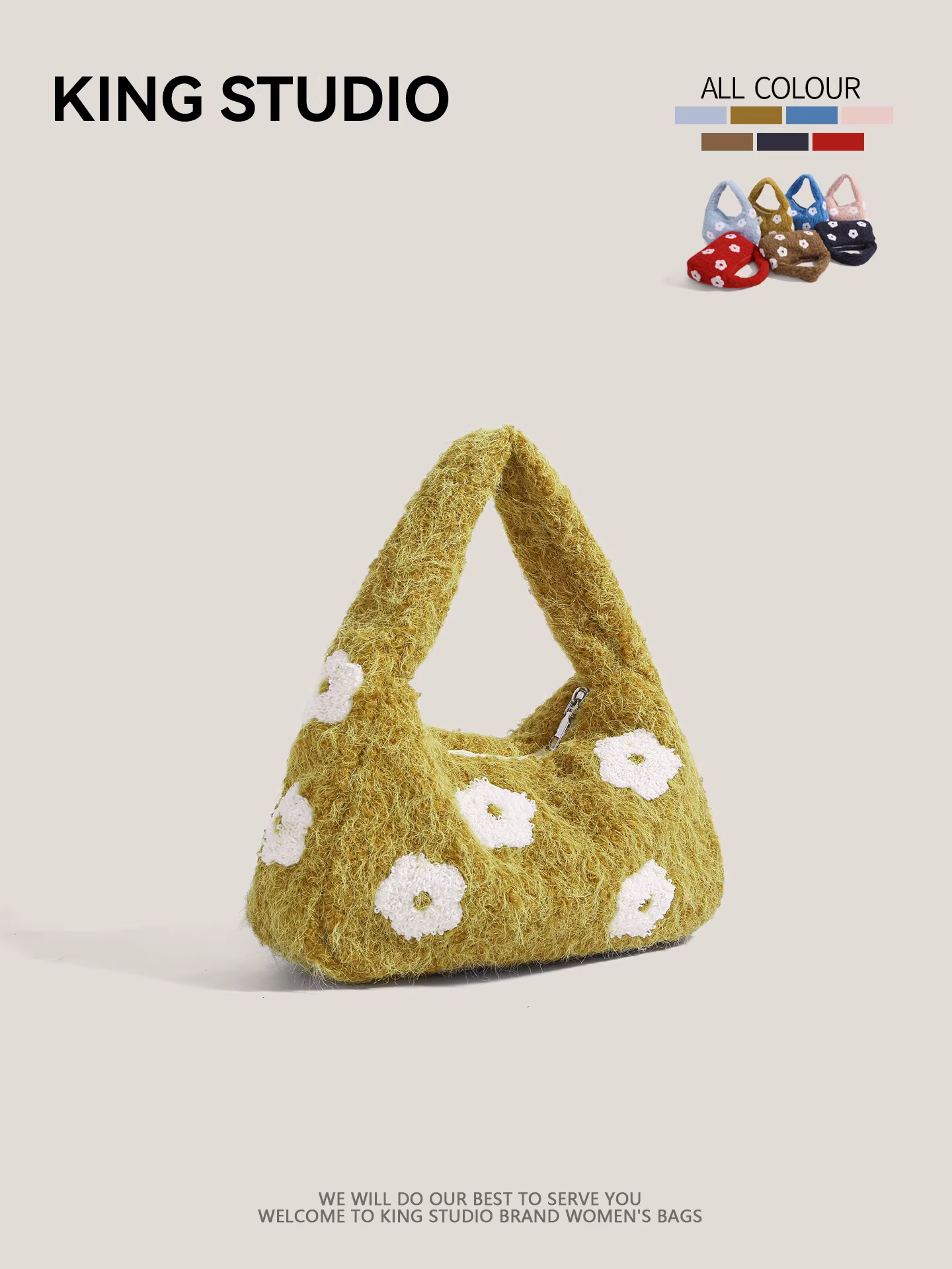 Túi xách lông thú hoa văn dễ thương dành cho nữ, mẫu mới 2025, thời thượng, đa năng, phong cách len lông mềm mại, dùng hàng ngày