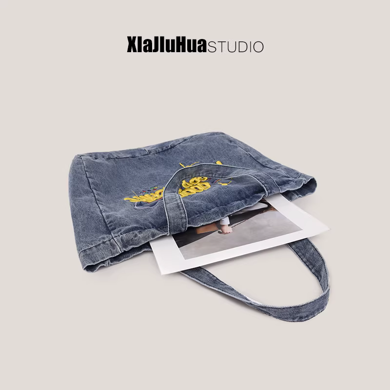 Túi vải denim dung tích lớn dành cho nữ, túi tote đa năng, túi đeo vai dành cho học sinh, sinh viên