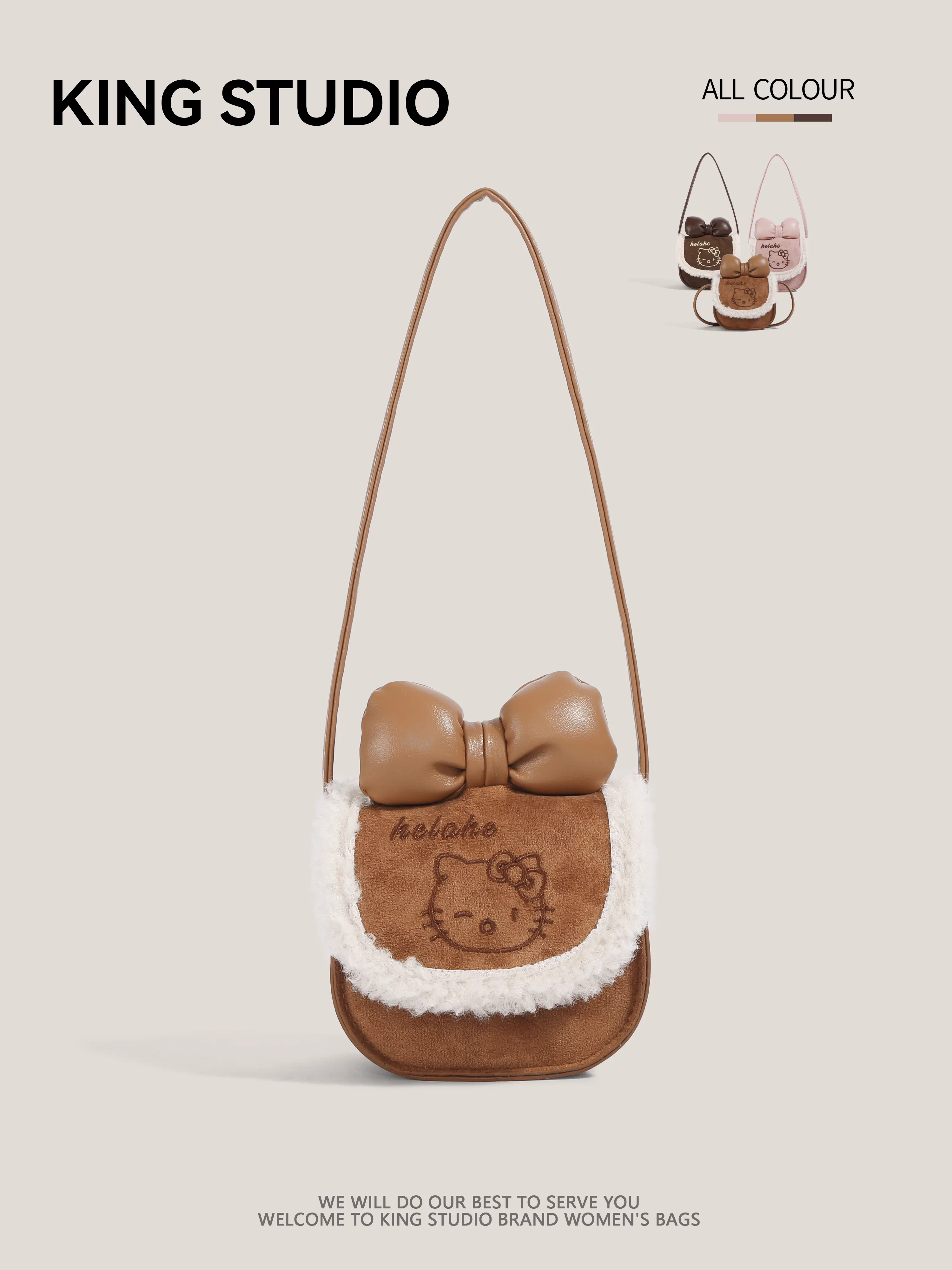 Túi mini Hello Kitty dễ thương dành cho nữ, mẫu mới 2026, túi lông thú Hello Kitty hoạt hình thời thượng, đeo chéo một bên vai