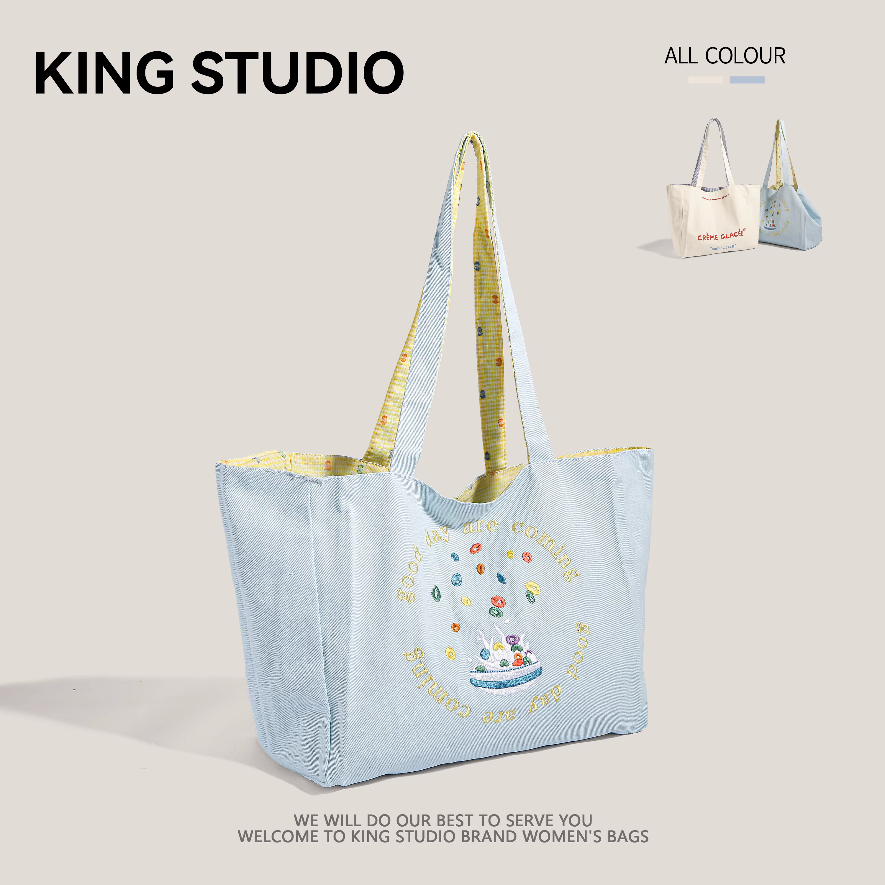 Túi vải bố nữ 2025 mới, dung tích lớn, thêu hai mặt, phong cách giản dị, đa năng, thích hợp cho sinh viên, đi mua sắm