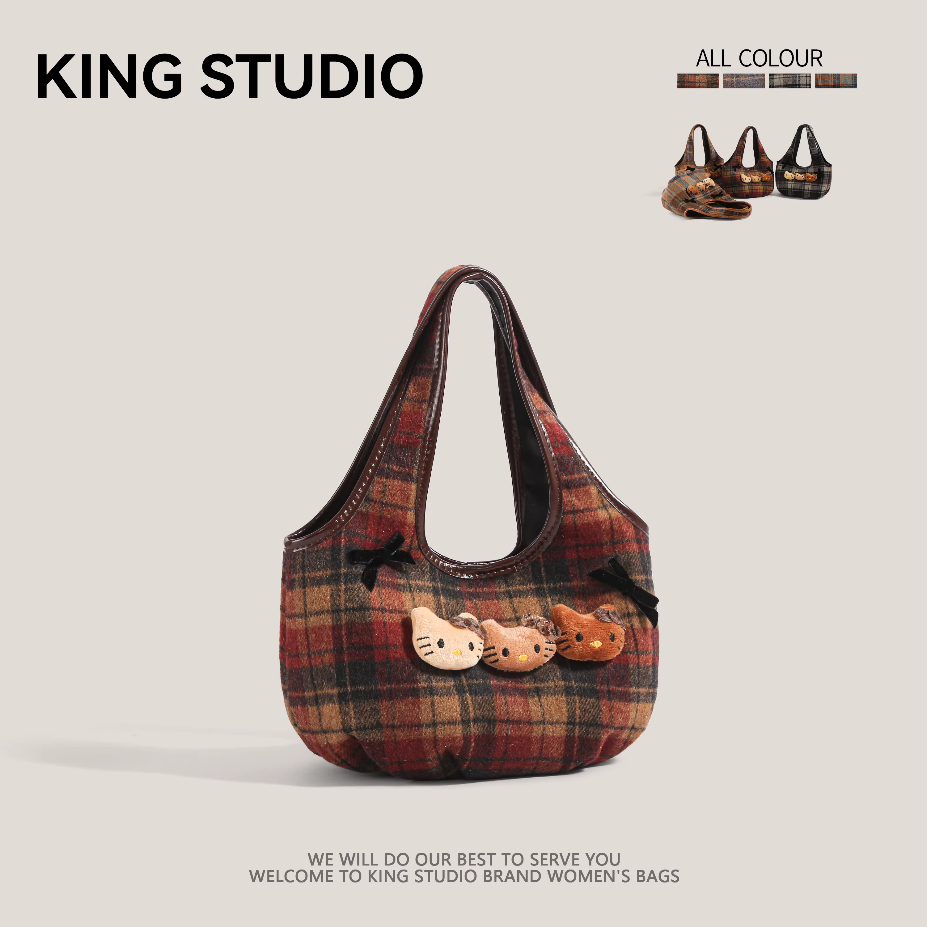 Túi len nữ siêu hot, mẫu mới 2025, phong cách retro đa năng, đeo vai/nách, họa tiết ca rô, túi xách nhỏ, túi tote nhỏ