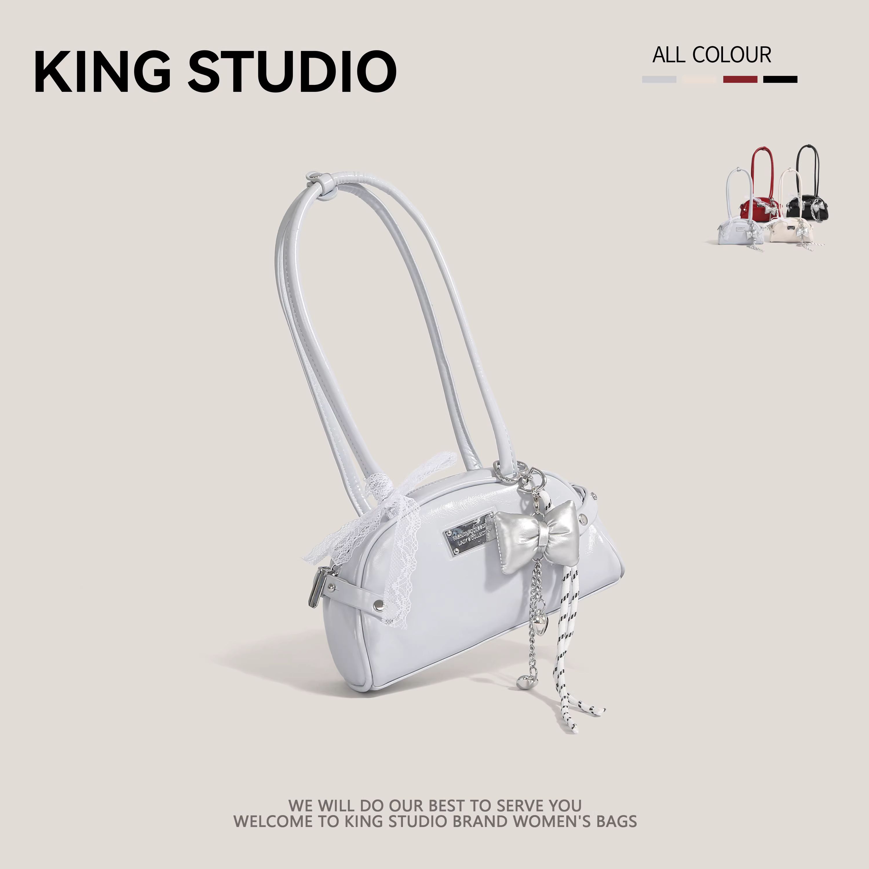 Túi đeo nách Hàn Quốc dành cho nữ, mẫu mới xuân hè 2025, kiểu bowling đơn giản, đa năng, đeo vai