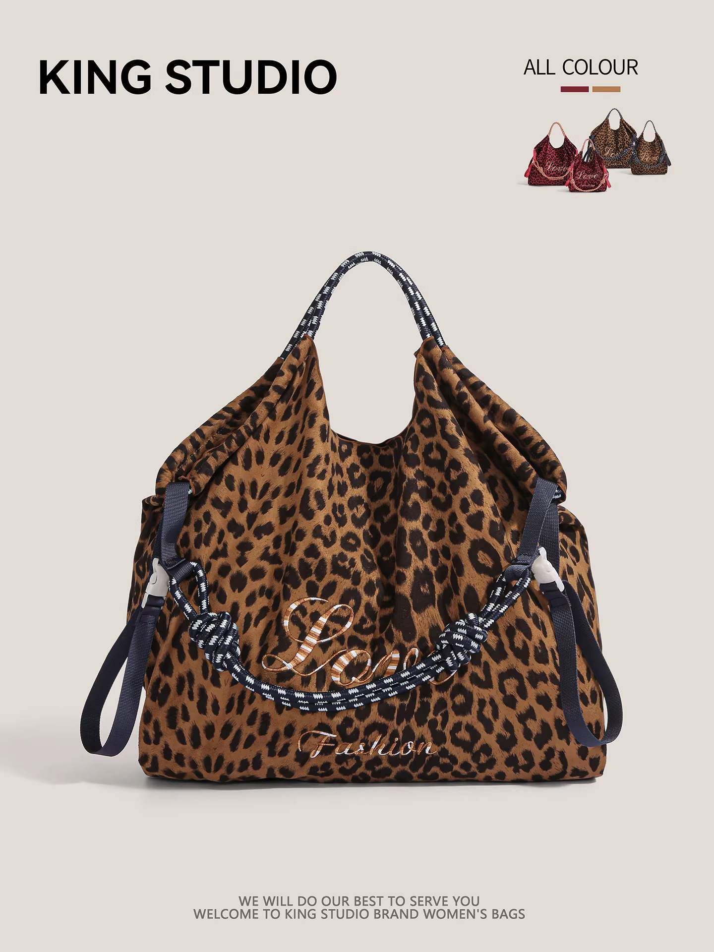 Túi tote vải bố thân thiện với môi trường thêu họa tiết báo đốm, dây đeo kiểu Nhật Bản, dành cho nữ, dùng đi làm, đi chơi.