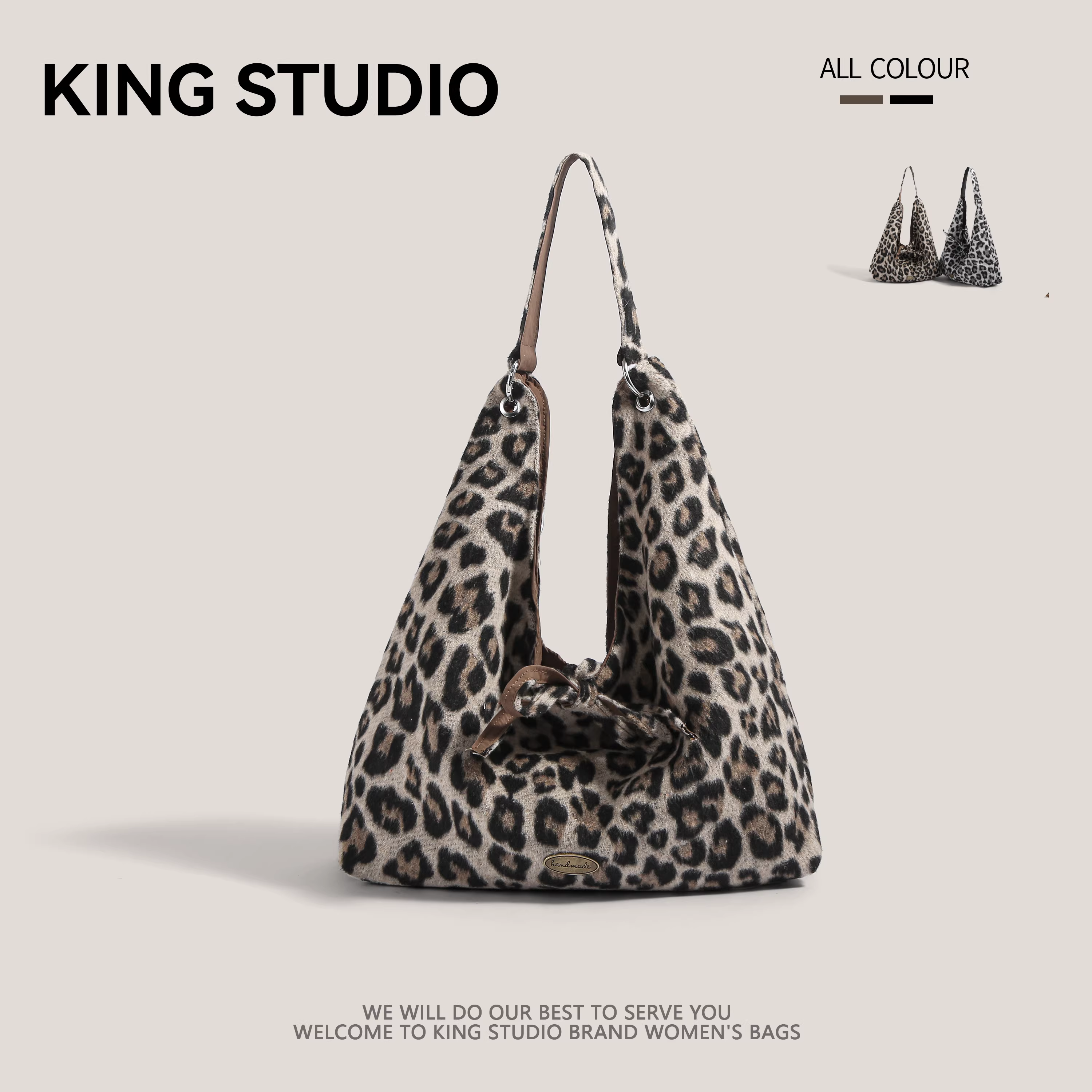 Túi xách len họa tiết báo dành cho nữ, thời trang thu đông 2025, kiểu Hàn Quốc, túi tote đa năng, dung tích lớn, đeo nách