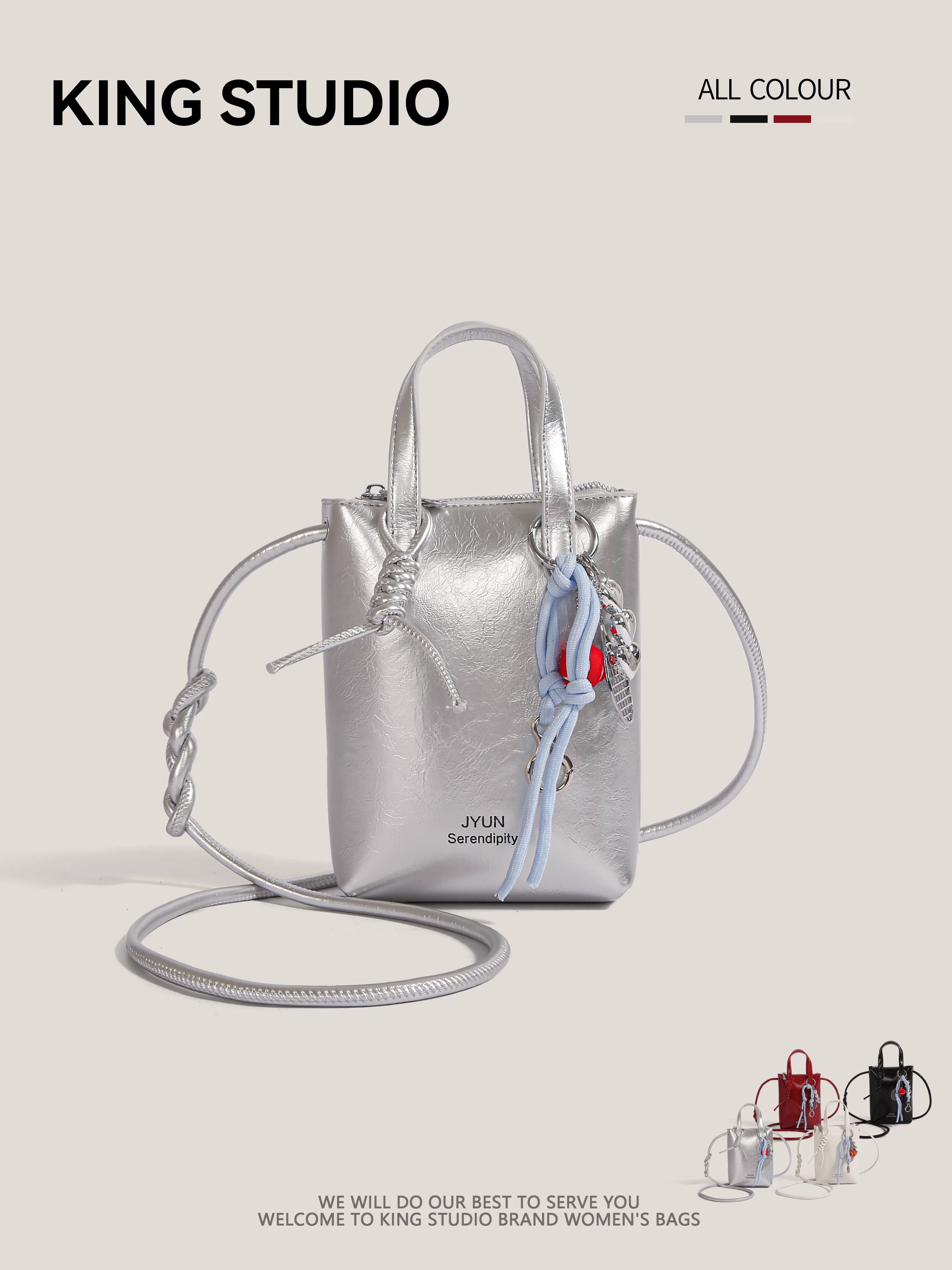 Túi mini bạc mùa hè dành cho nữ 2025, mẫu mới thời thượng cao cấp, đeo vai, đeo chéo, đựng điện thoại, kiểu dáng xô