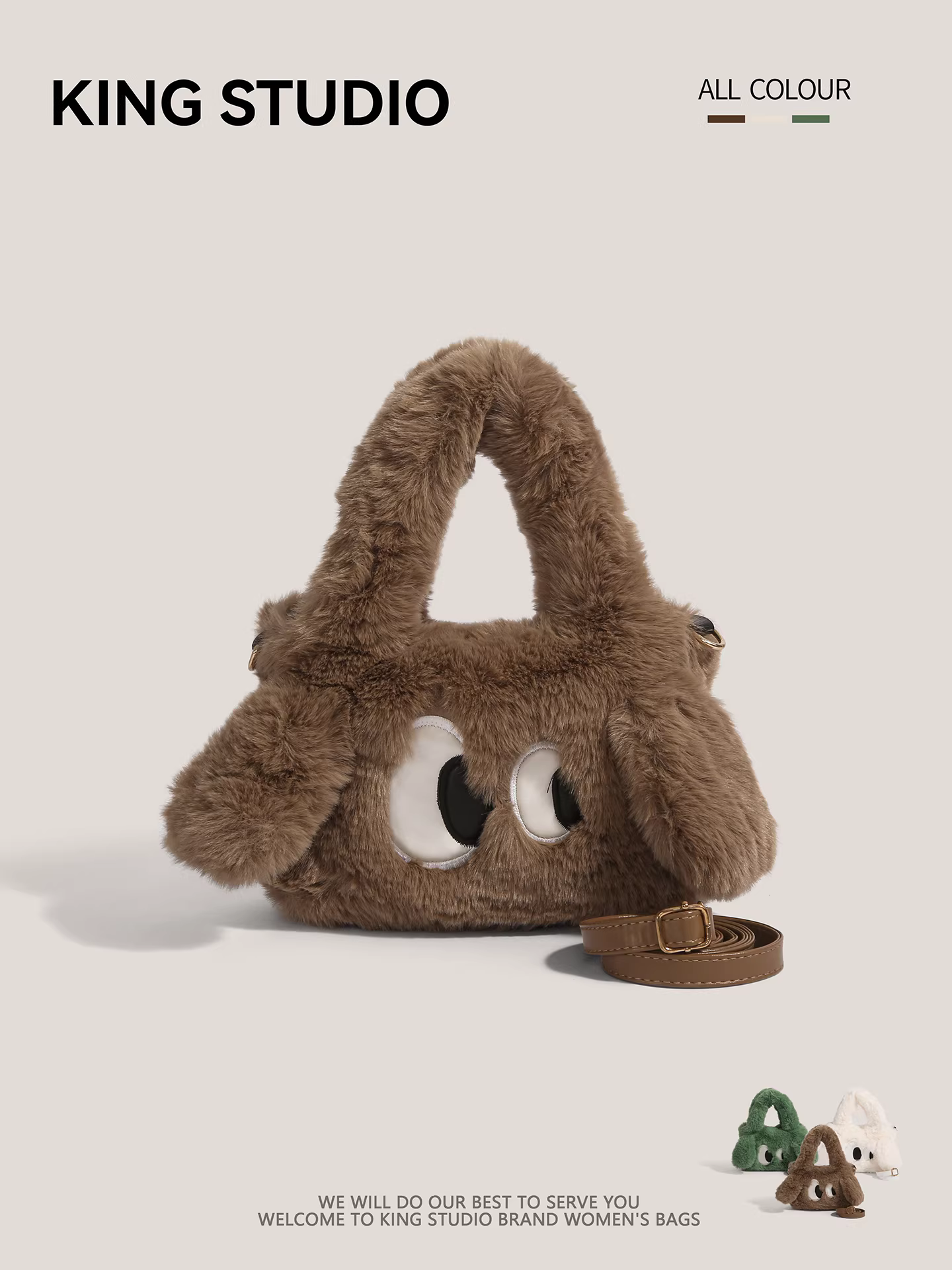 Túi xách hình chó con mắt to bằng vải nhung dành cho nữ, mẫu mới thu đông 2025, túi vuông nhỏ cao cấp, đa năng, đeo vai, đeo chéo