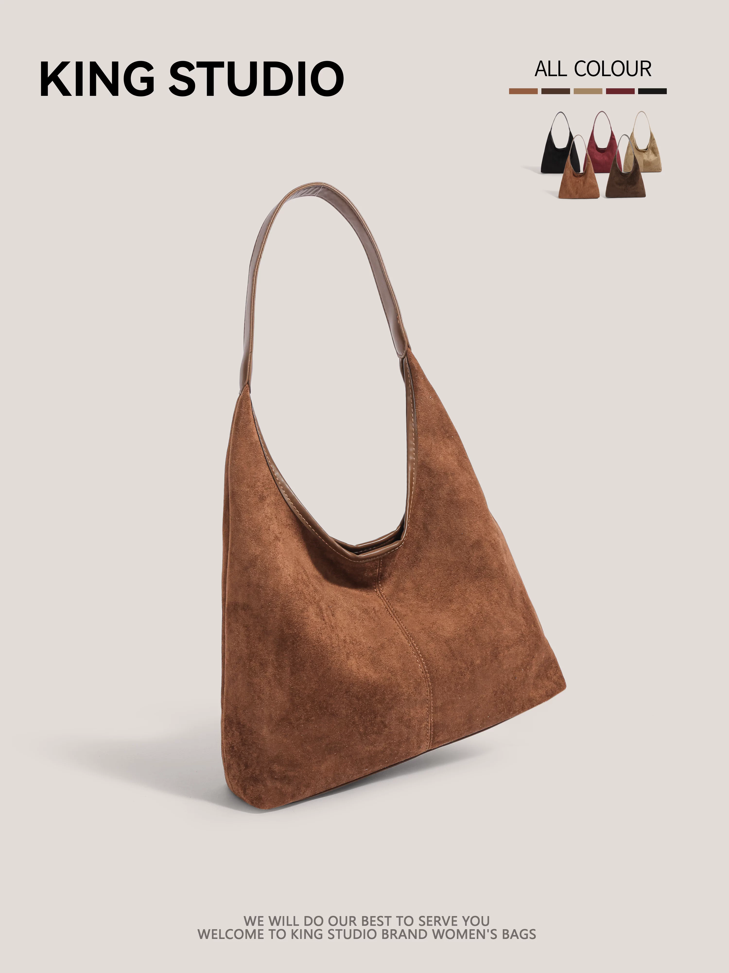 Túi đeo nách da lộn retro dành cho nữ, mẫu mới thu đông 2025, túi tote Hàn Quốc thời thượng, túi đeo vai cỡ lớn, phong cách giản dị