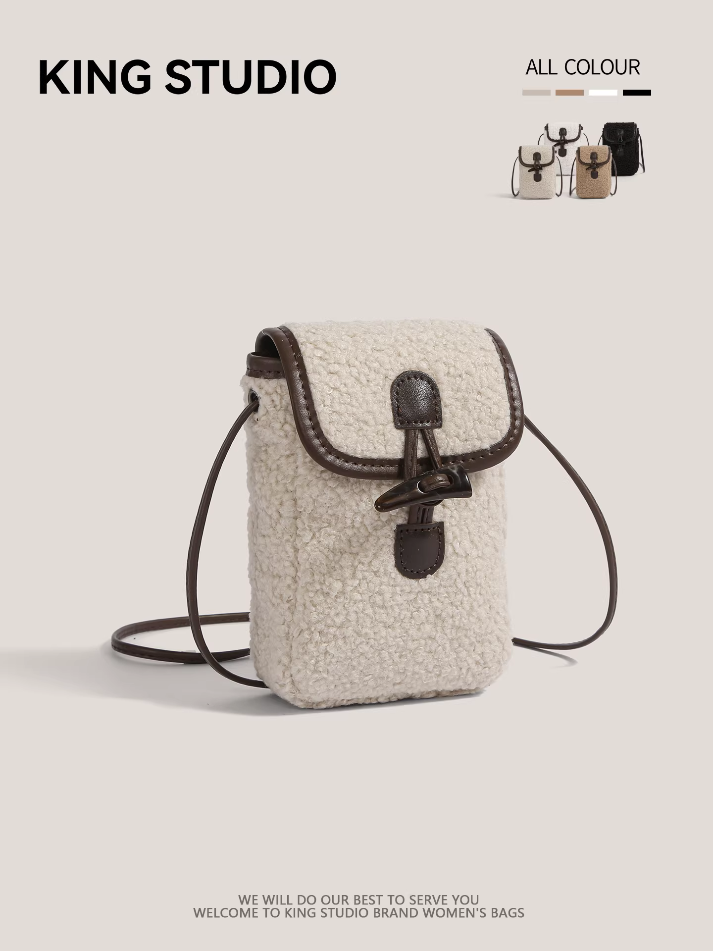 Túi lông cừu thiết kế độc đáo dành cho nữ, thời trang thu đông 2025, kiểu dáng nhỏ gọn, thời thượng, đeo chéo, đựng điện thoại.