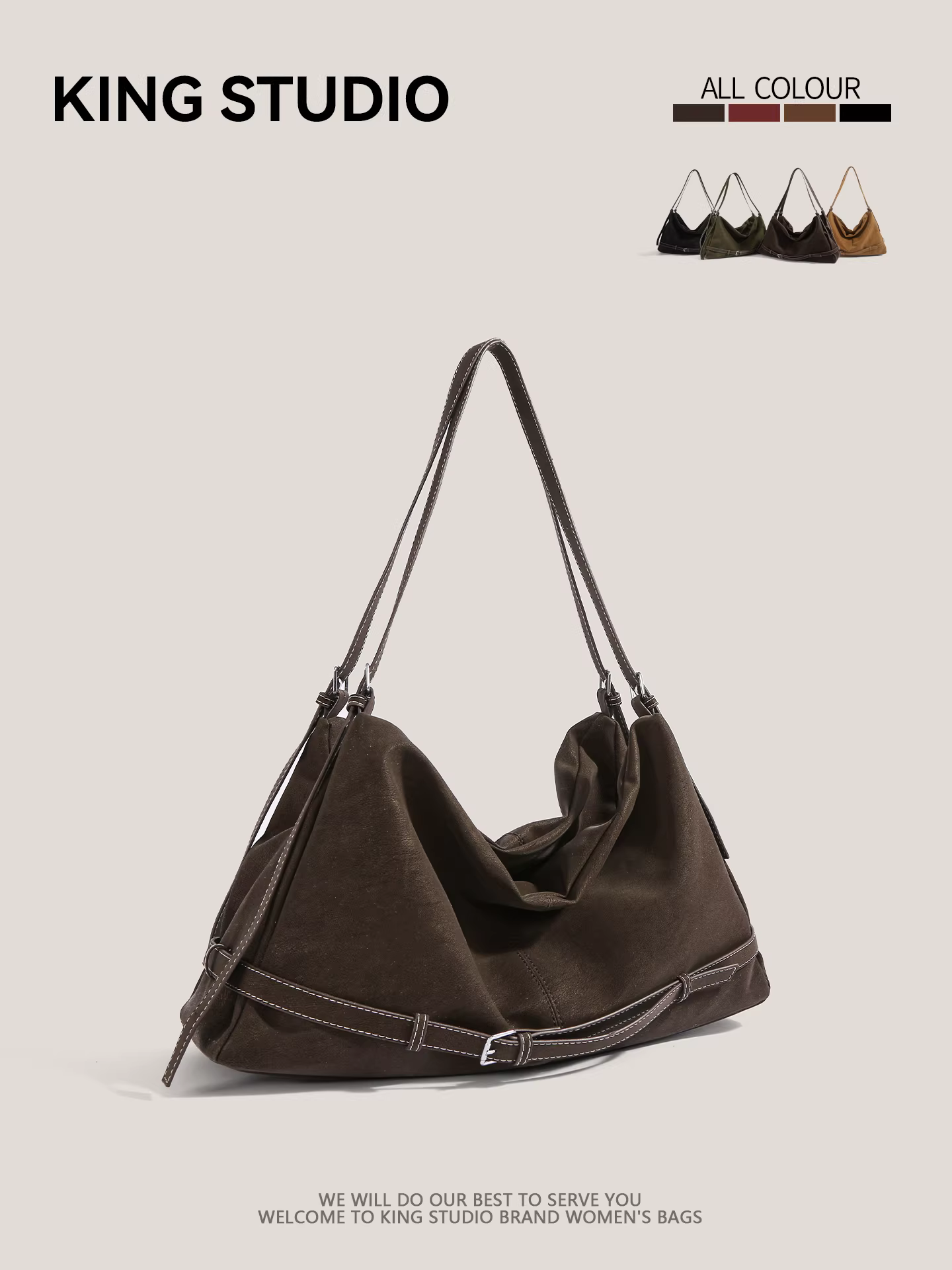 Túi tote da lộn thời trang nữ 2026, kiểu dáng retro, dung tích lớn, đa năng, đeo vai, thích hợp đi làm