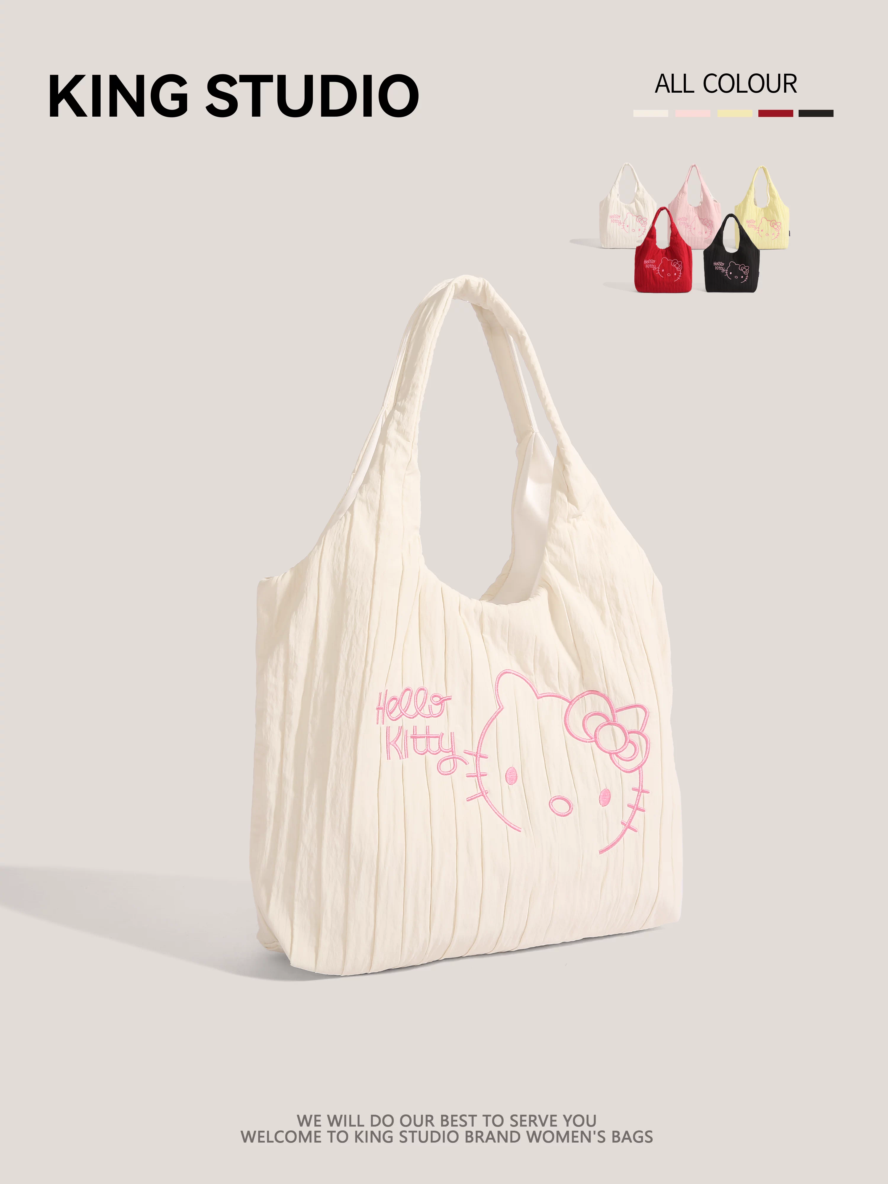 Túi xách Hello Kitty xếp ly dễ thương dành cho nữ, mẫu mới 2025, thời trang, túi đeo vai, túi tote dung tích lớn