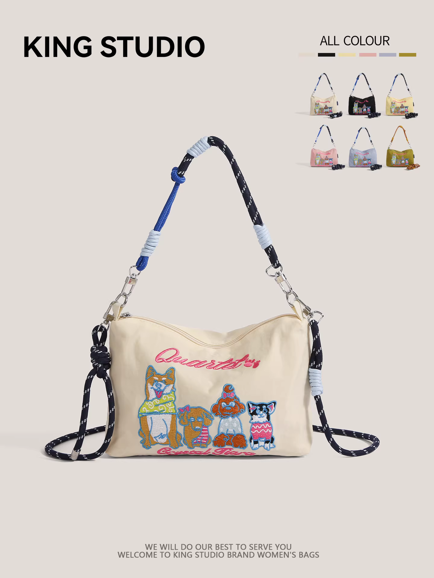 Túi mua sắm nylon thân thiện với môi trường thêu dây chuyền kiểu Nhật Túi tote mini Túi đeo vai nữ Túi đeo chéo Túi đựng điện thoại