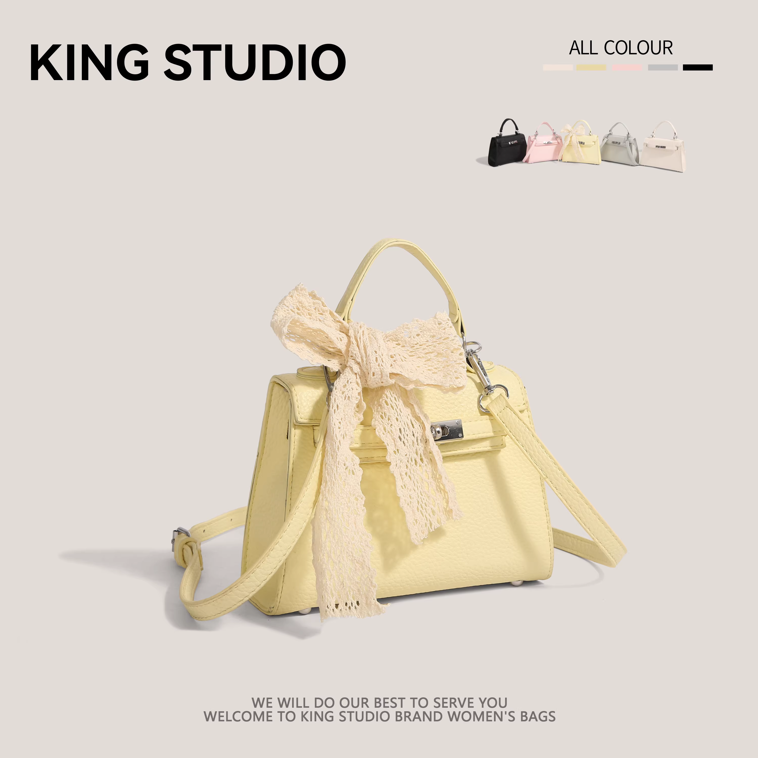 Túi xách họa tiết vải litchi Kelly dành cho nữ, mẫu mới 2025, thời trang độc đáo, phối ren, túi vuông nhỏ, đa năng, đeo vai, đeo chéo