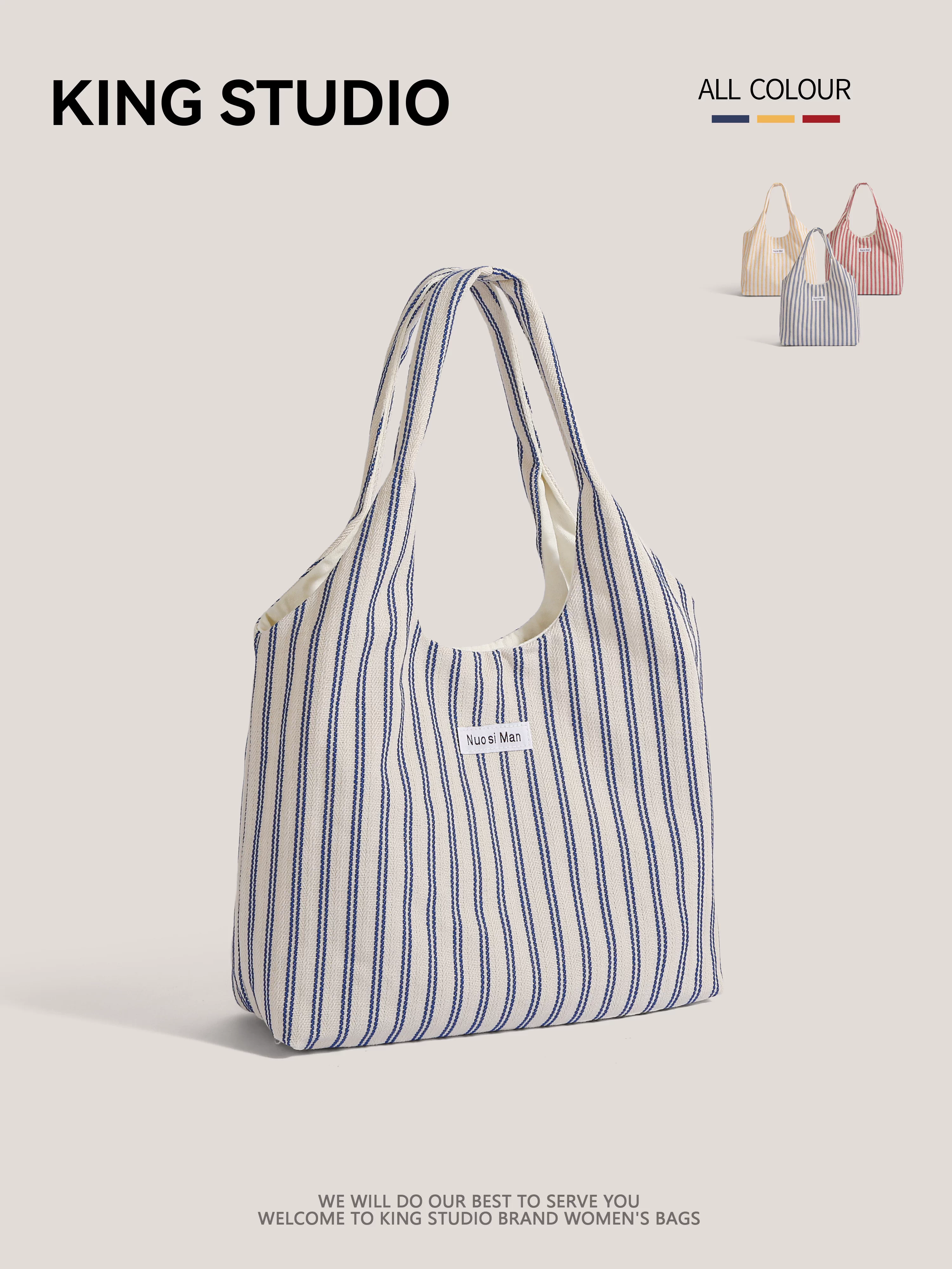 Túi vải bố sọc kẻ thời trang dành cho nữ 2025, túi đeo vai/nách cỡ lớn, đa năng, tiện dụng, thích hợp đi làm