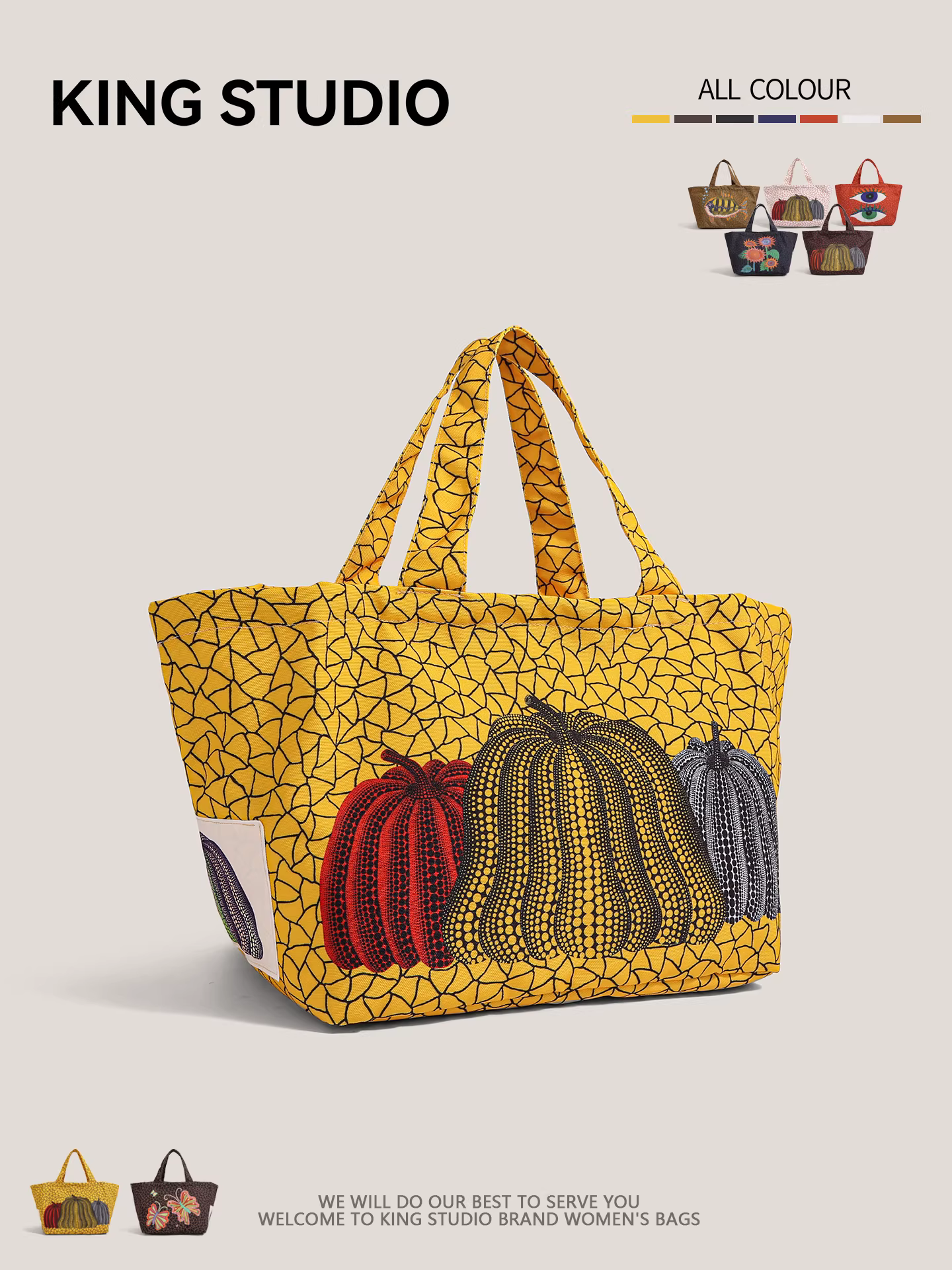 Túi vải bố cỡ lớn họa tiết chấm bi Yayoi Kusama dành cho nữ, mẫu mới Thu/Đông 2025, túi đeo vai đi làm phong cách độc đáo.