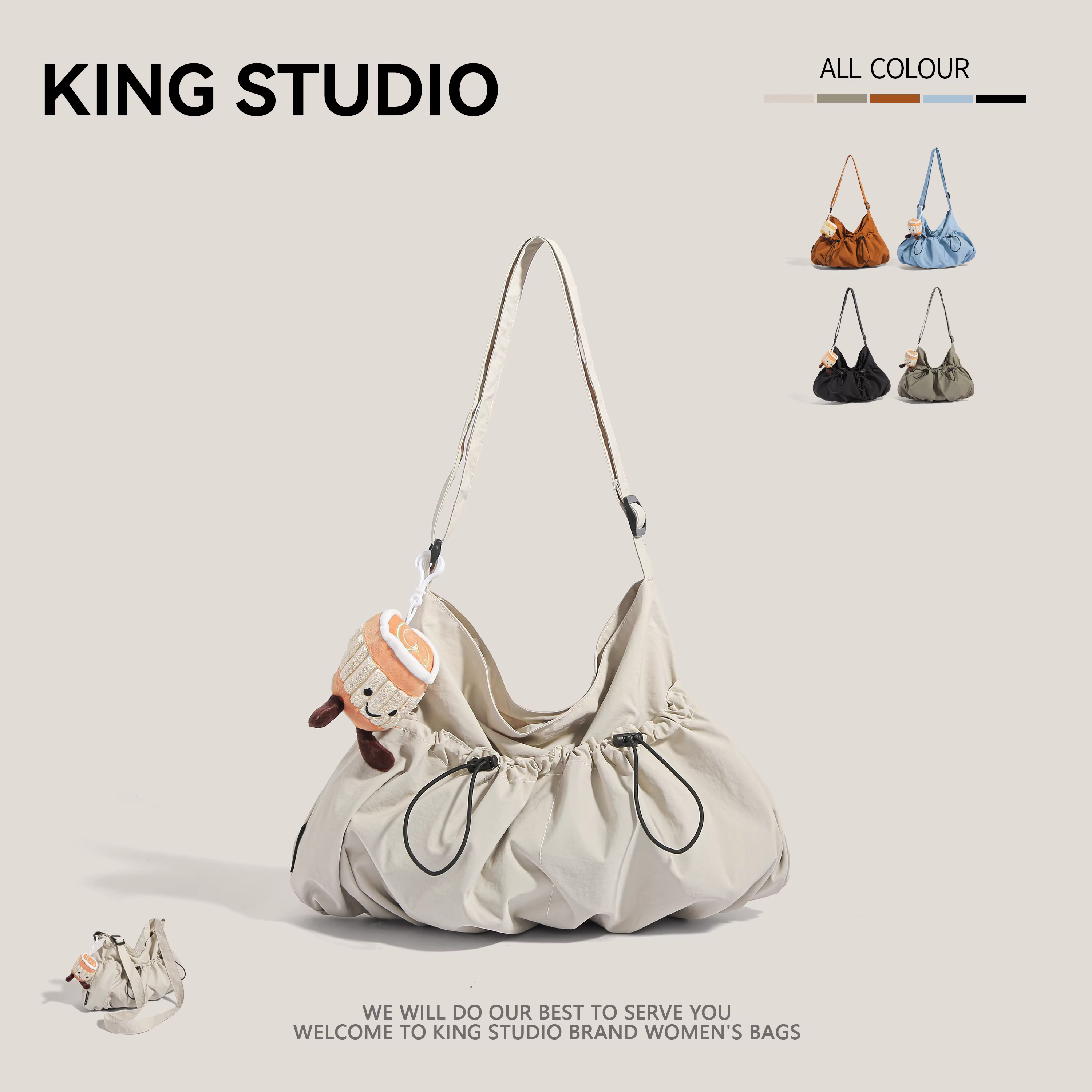 Túi vải nylon dung tích lớn dành cho nữ 2025 mẫu mới đa năng, kiểu xếp ly, đeo vai, đeo chéo, túi tote đi học, đi làm