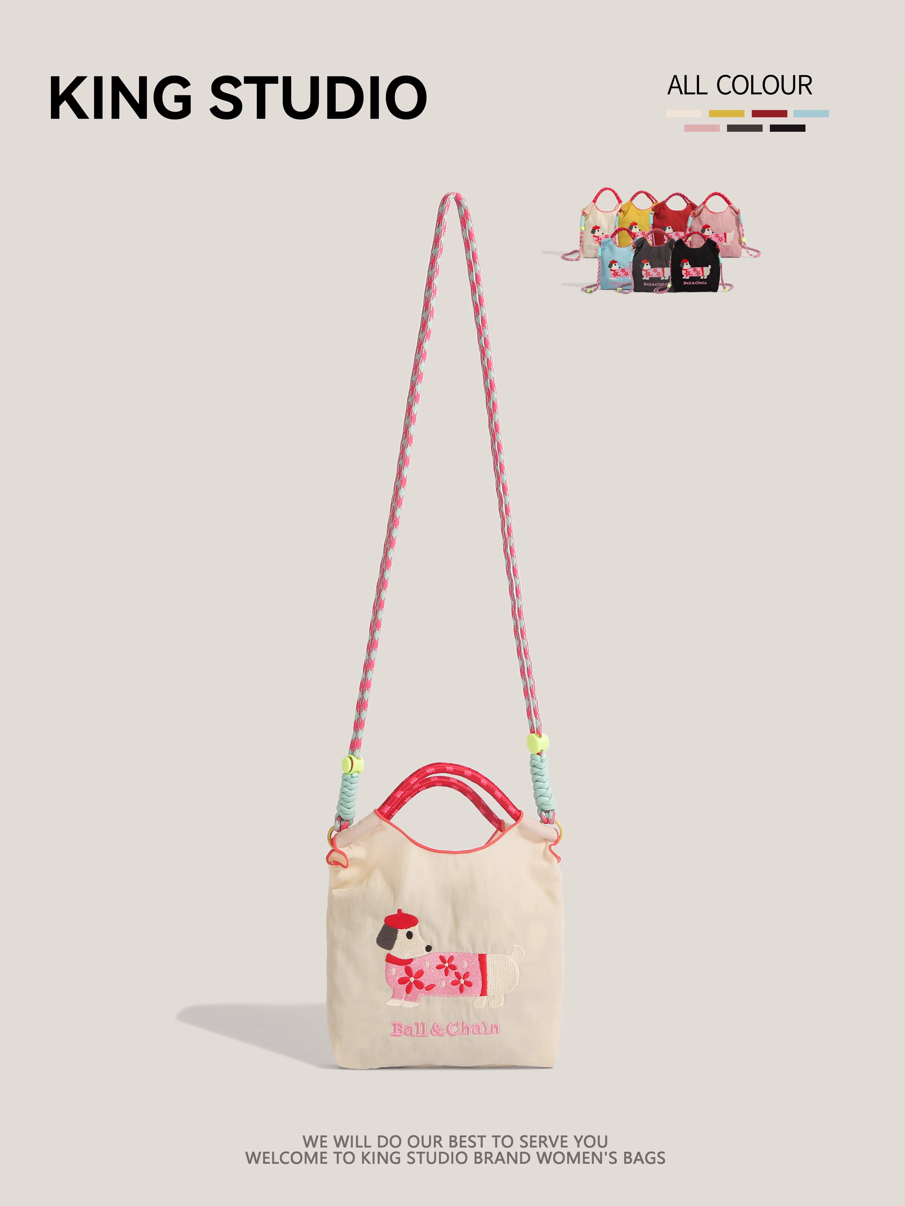 Túi mua sắm thân thiện với môi trường dây chuyền bi Nhật Bản thêu hình chó dachshund mini tote túi đeo vai túi đeo chéo túi đựng điện thoại