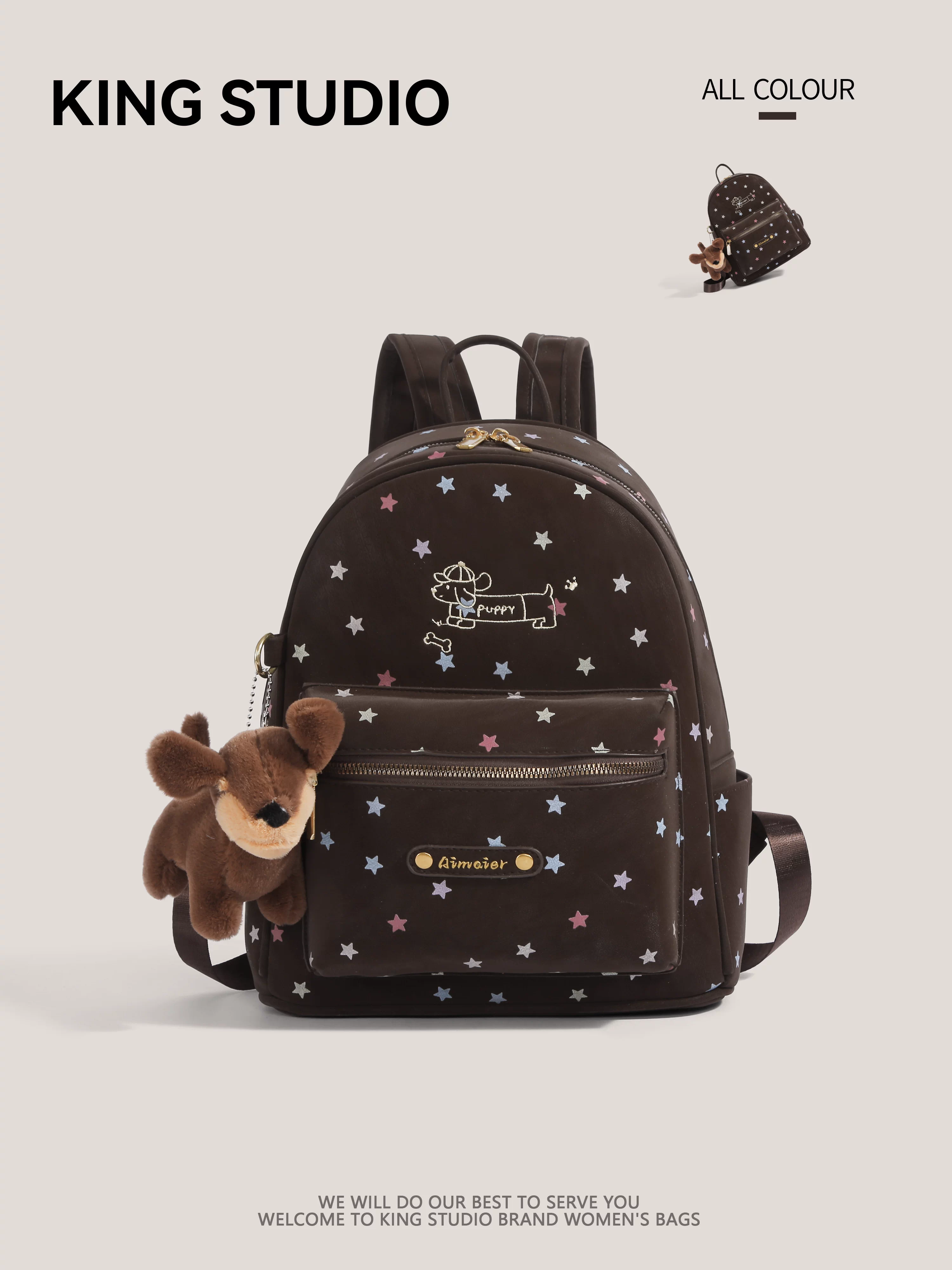 Ba lô chó dachshund hoạt hình dễ thương dành cho nữ 2026, mẫu mới, dung tích lớn, phong cách retro, đa năng, balo học sinh, cặp sách