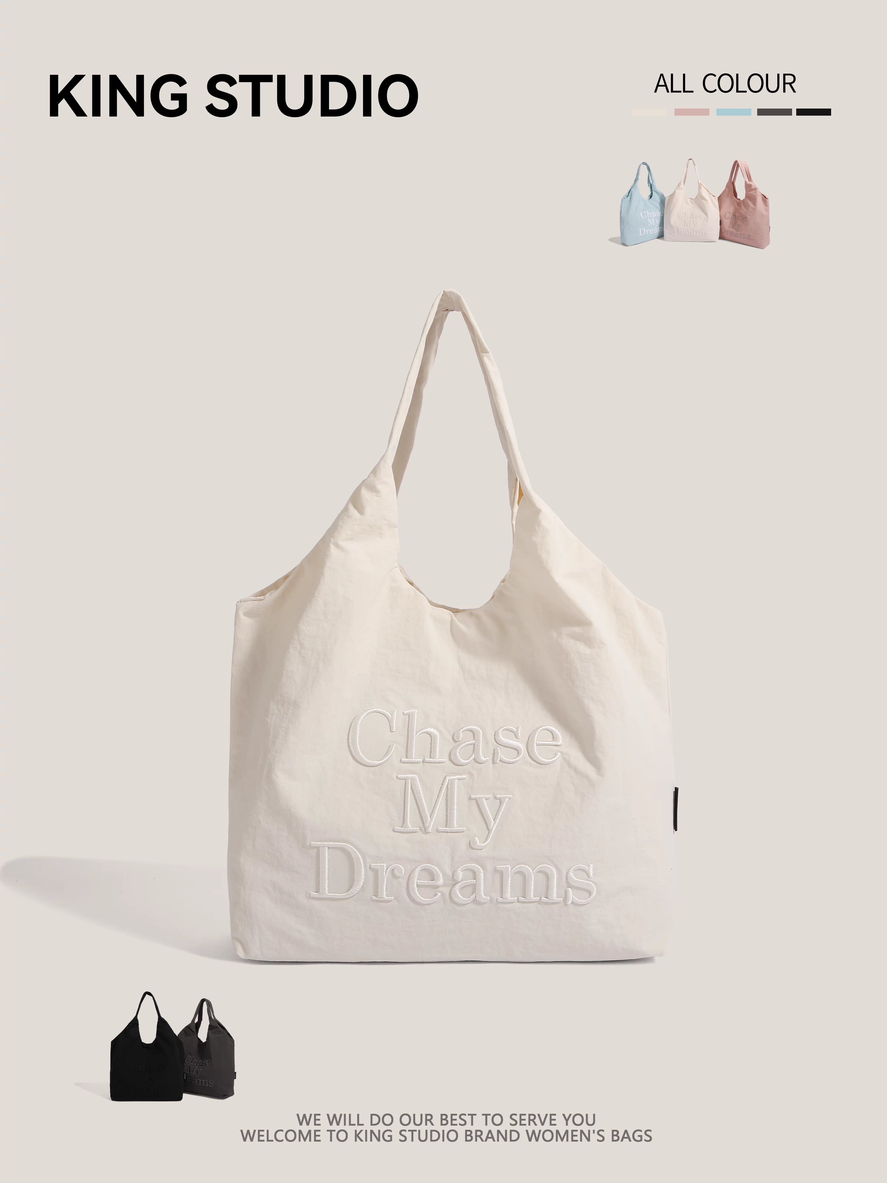 Túi vải thêu chữ phong cách lười biếng dành cho nữ, mẫu mới 2025, thời trang nhẹ, túi mua sắm dung tích lớn, túi tote đi làm