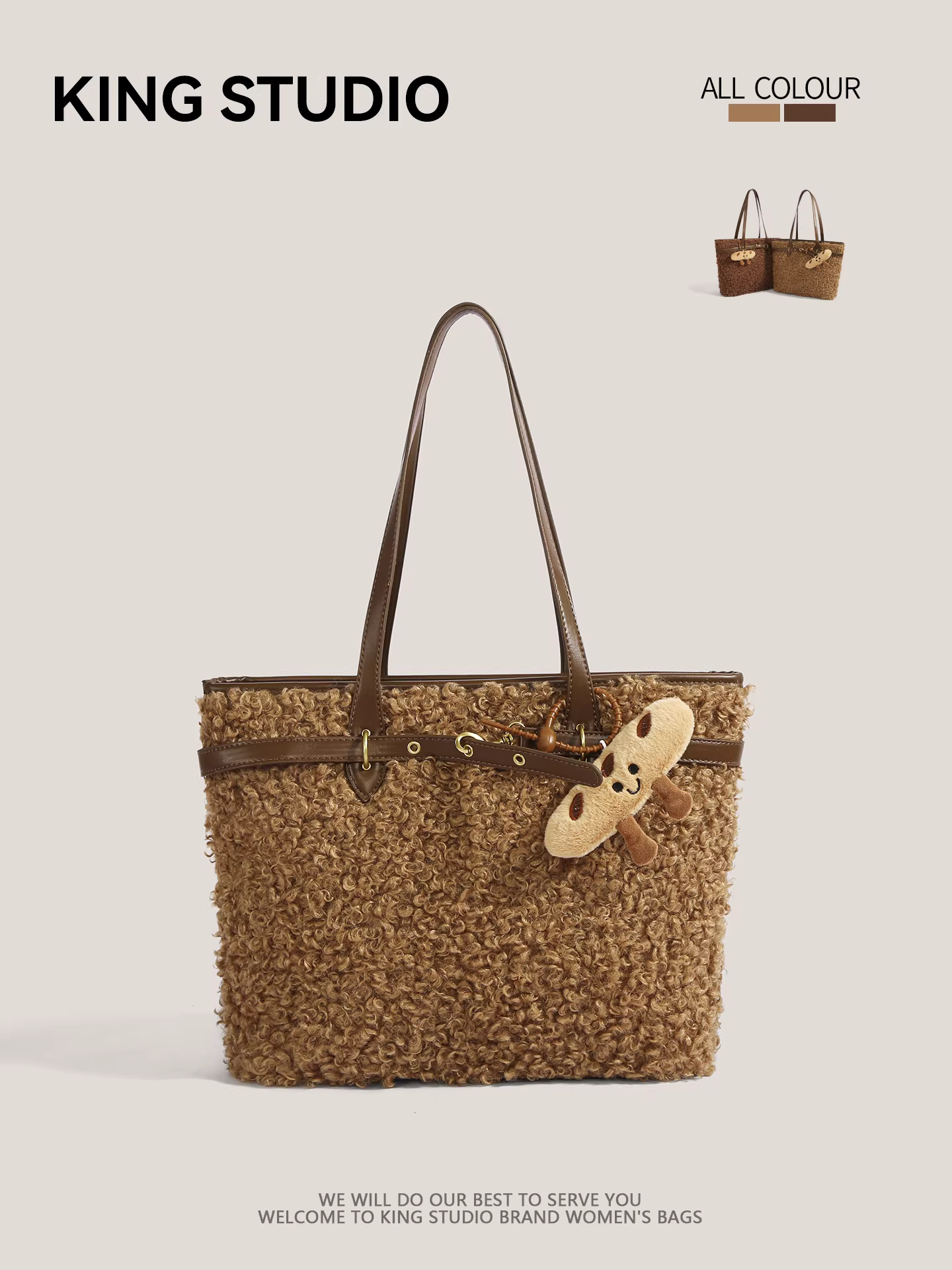 Túi tote lông cừu dung tích lớn dành cho nữ, mẫu mới thu đông 2025, túi đeo vai cao cấp, túi lông mềm mại, phong cách thời trang.