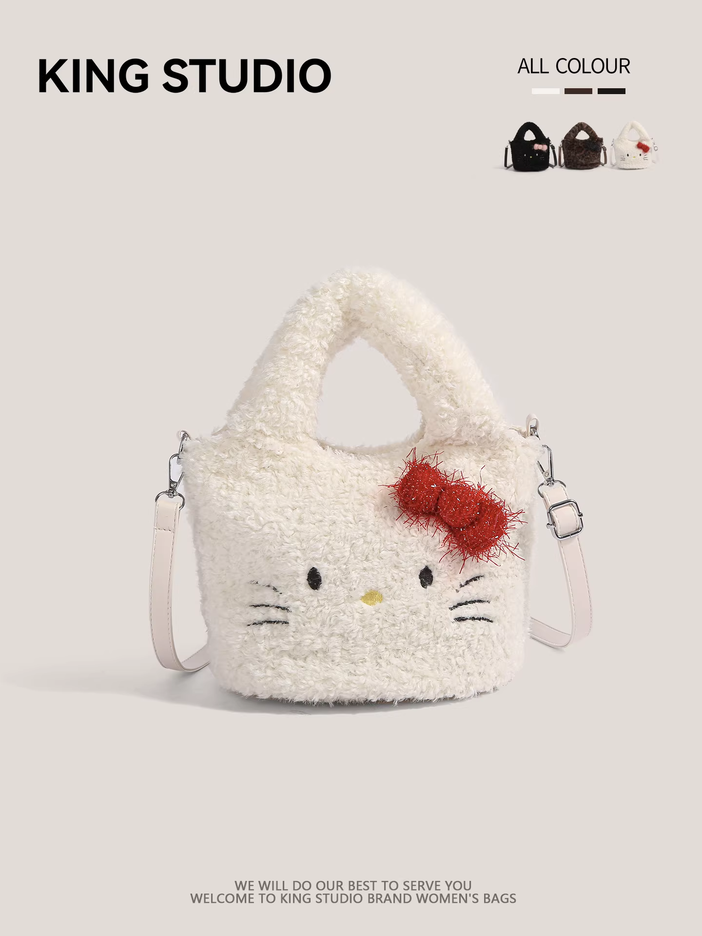 Túi lông thú Hello Kitty dễ thương dành cho nữ, mẫu mới thu đông 2025, thời trang hoạt hình Hello Kitty, túi đeo vai/chéo đa năng