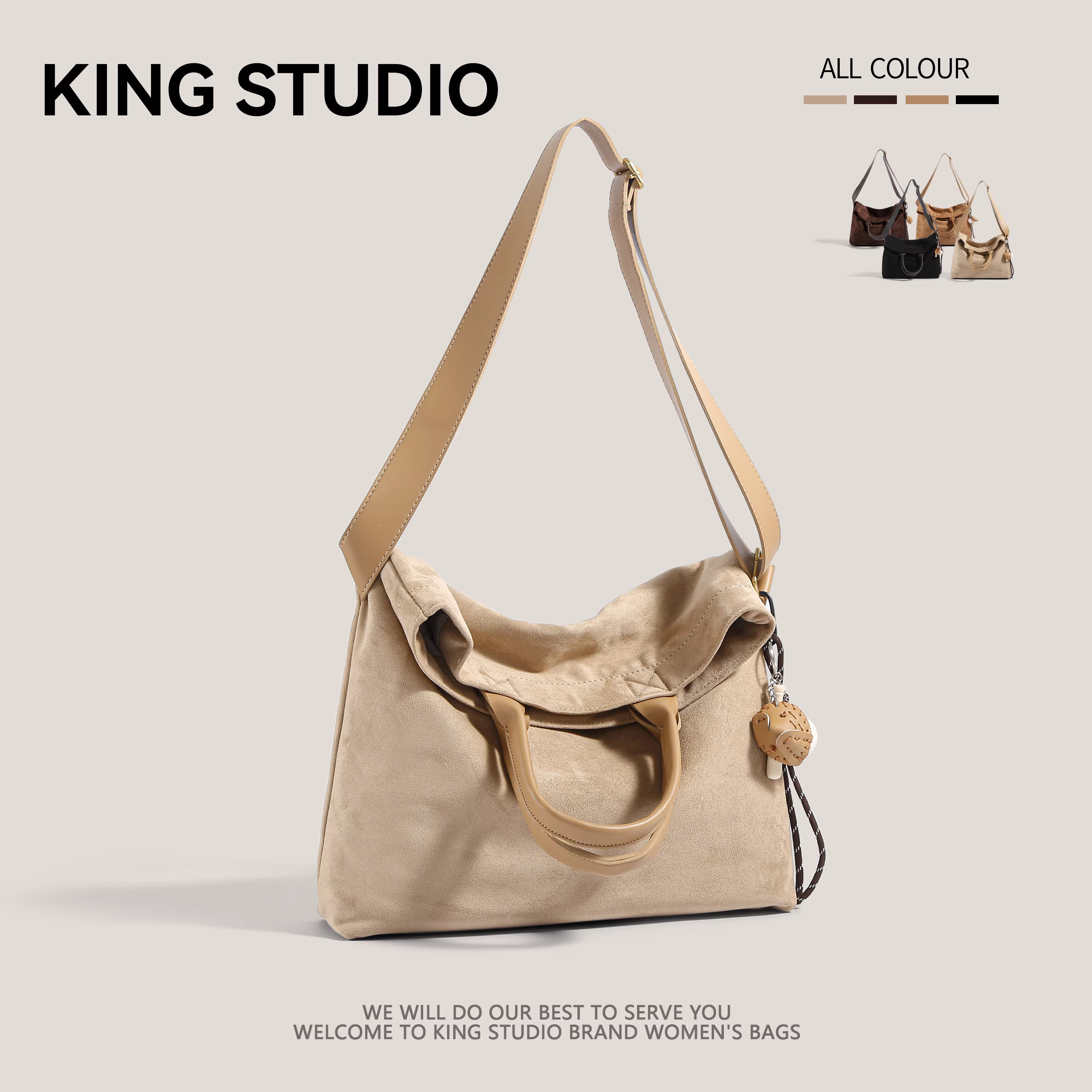 Túi xách da lộn cỡ lớn dành cho nữ, mẫu mới thu đông 2025, phong cách retro thời trang, túi đeo vai đa năng, túi tote đi làm và đi lại