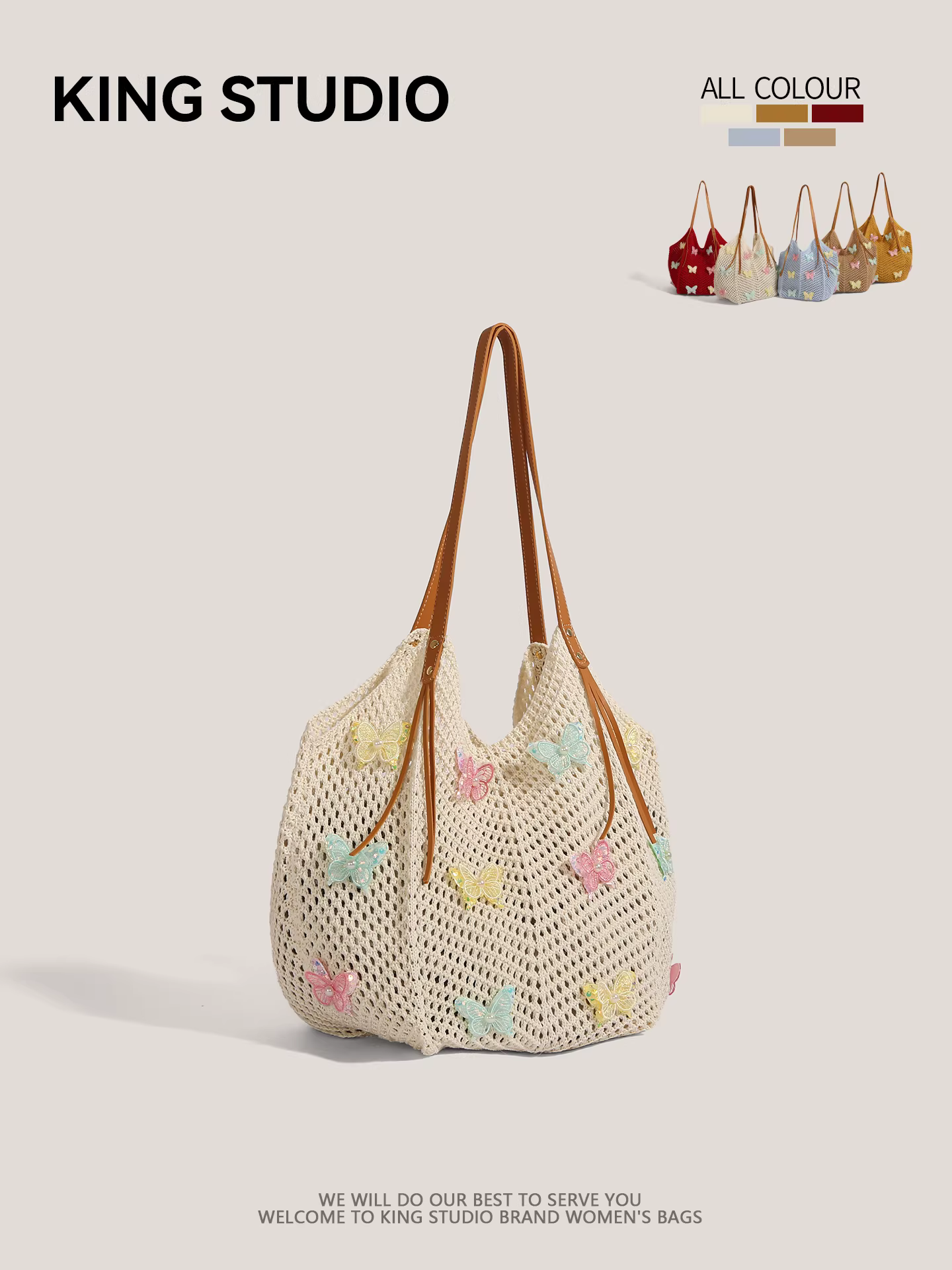 Túi đan móc bướm cỡ lớn dành cho nữ, mẫu mới hè 2025, phong cách đi biển, túi tote đi nghỉ mát