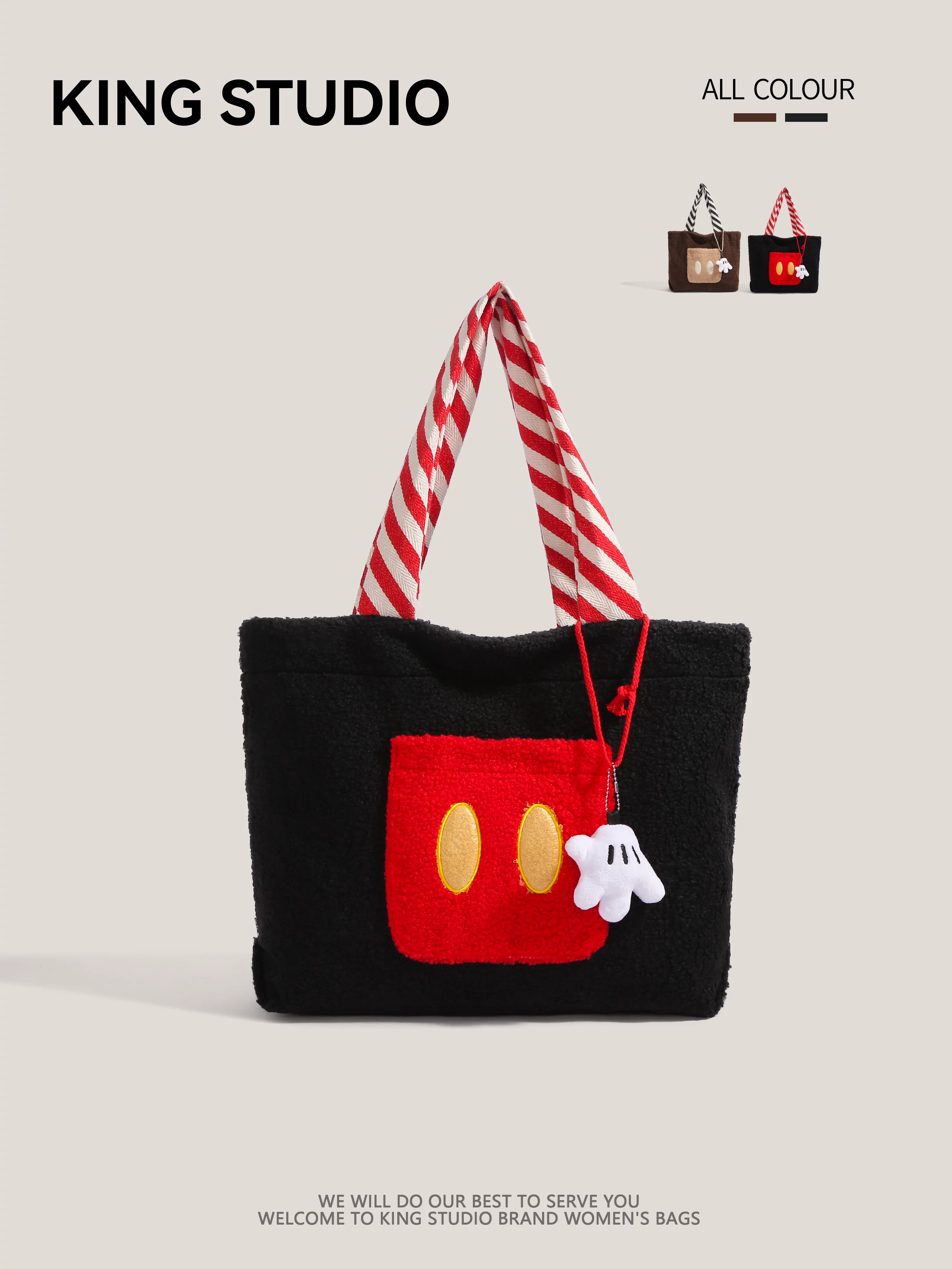 Túi tote lông thú Mickey dễ thương dành cho nữ, mẫu mới 2025, thời thượng, dung tích lớn, túi xách đi làm, đi học, đeo vai